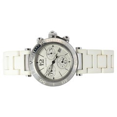 Vintage Cartier PASHA 38mm 3129 Chronograph. Seltenes weißes Zifferblatt W3140004.
