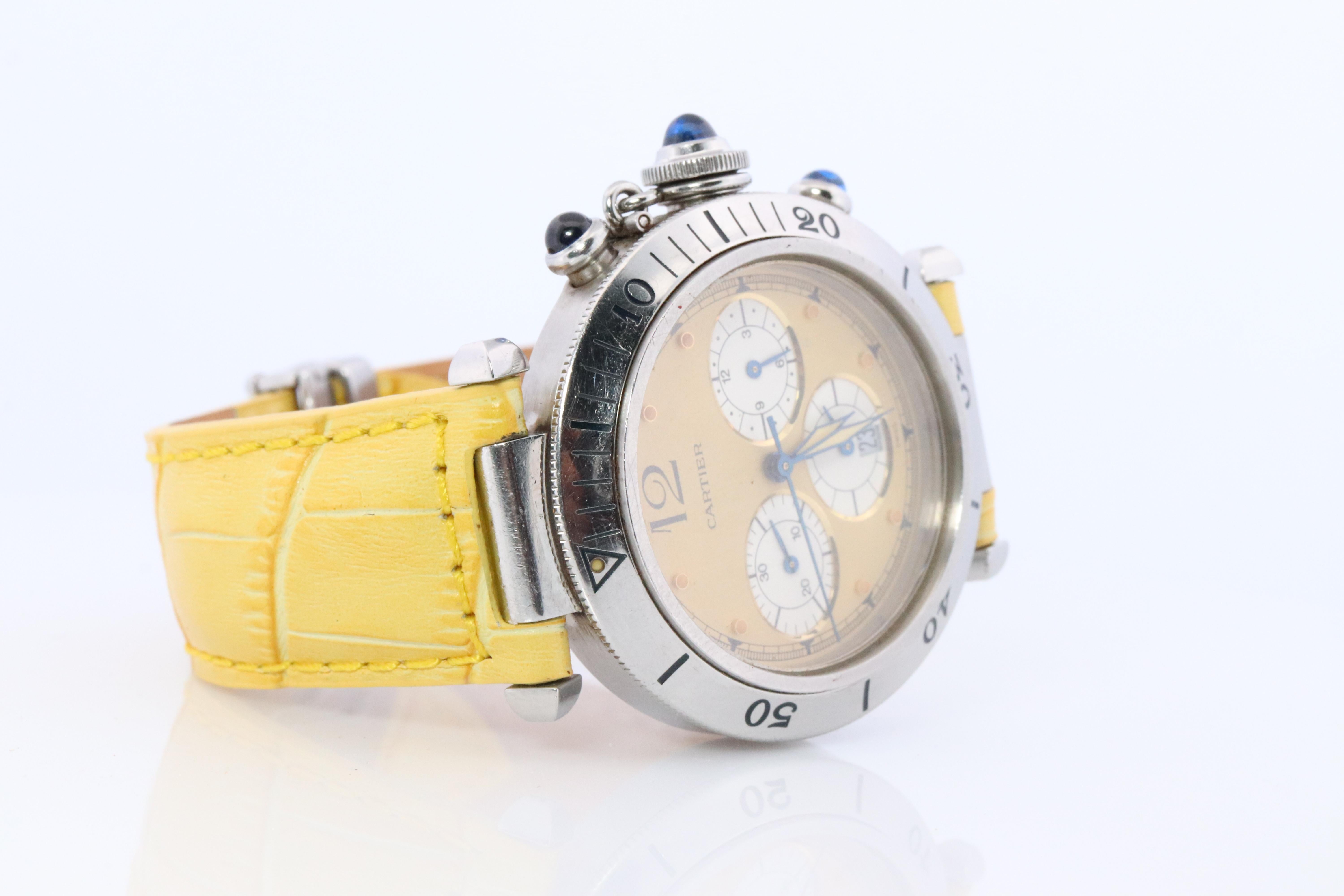 Vintage Cartier PASHA Cronógrafo 38mm. Rara esfera amarilla W3100355. en venta 5