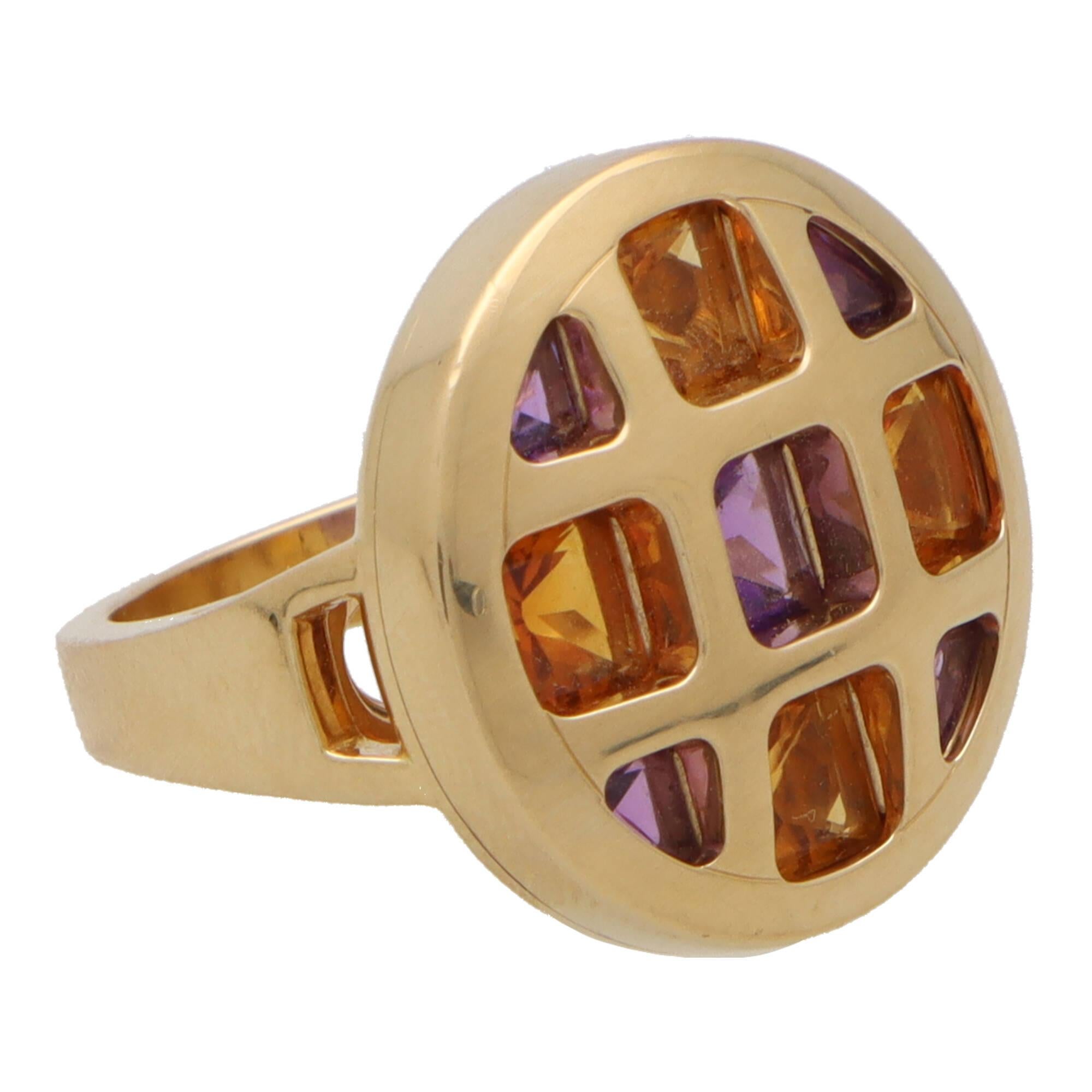 Modern  Vintage Cartier Pasha Amethyst and Citrine Ring in 18k Yellow Gold For Sale