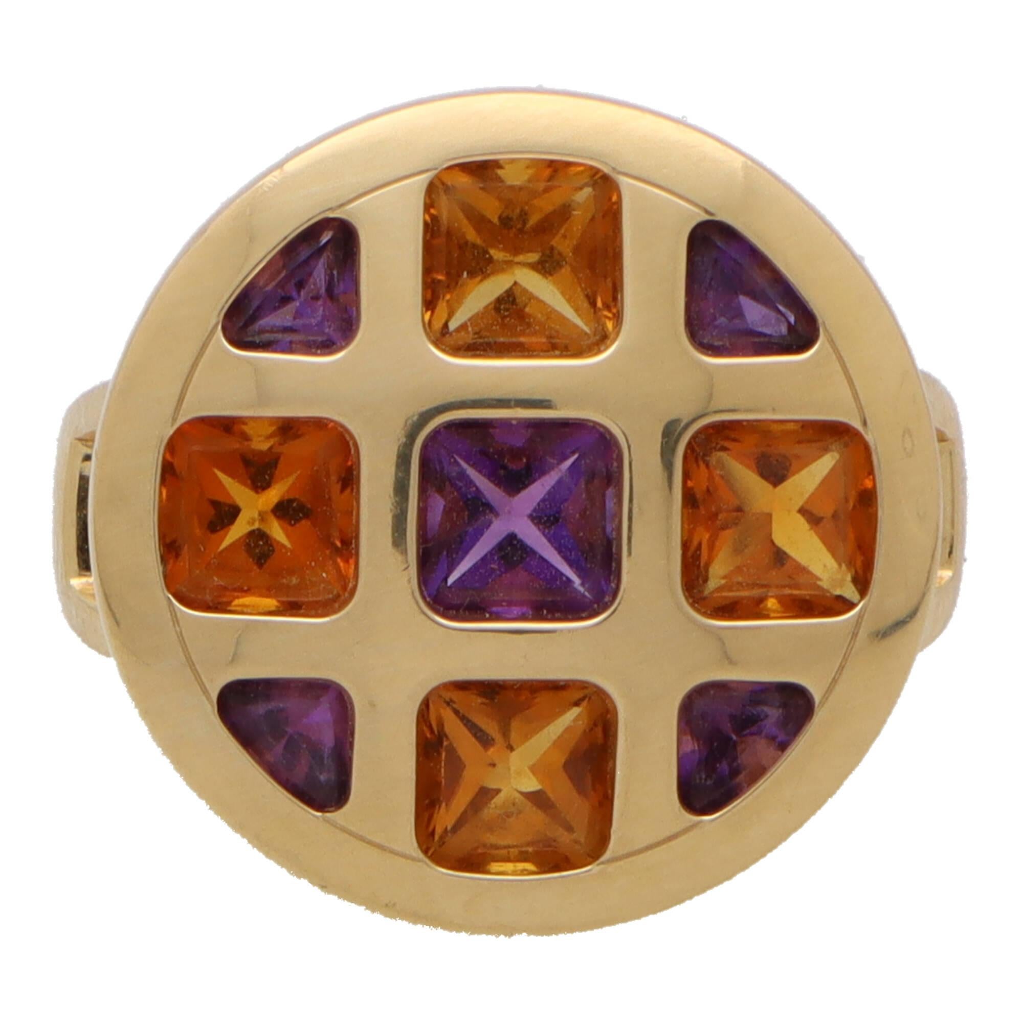 Princess Cut  Vintage Cartier Pasha Amethyst and Citrine Ring in 18k Yellow Gold For Sale