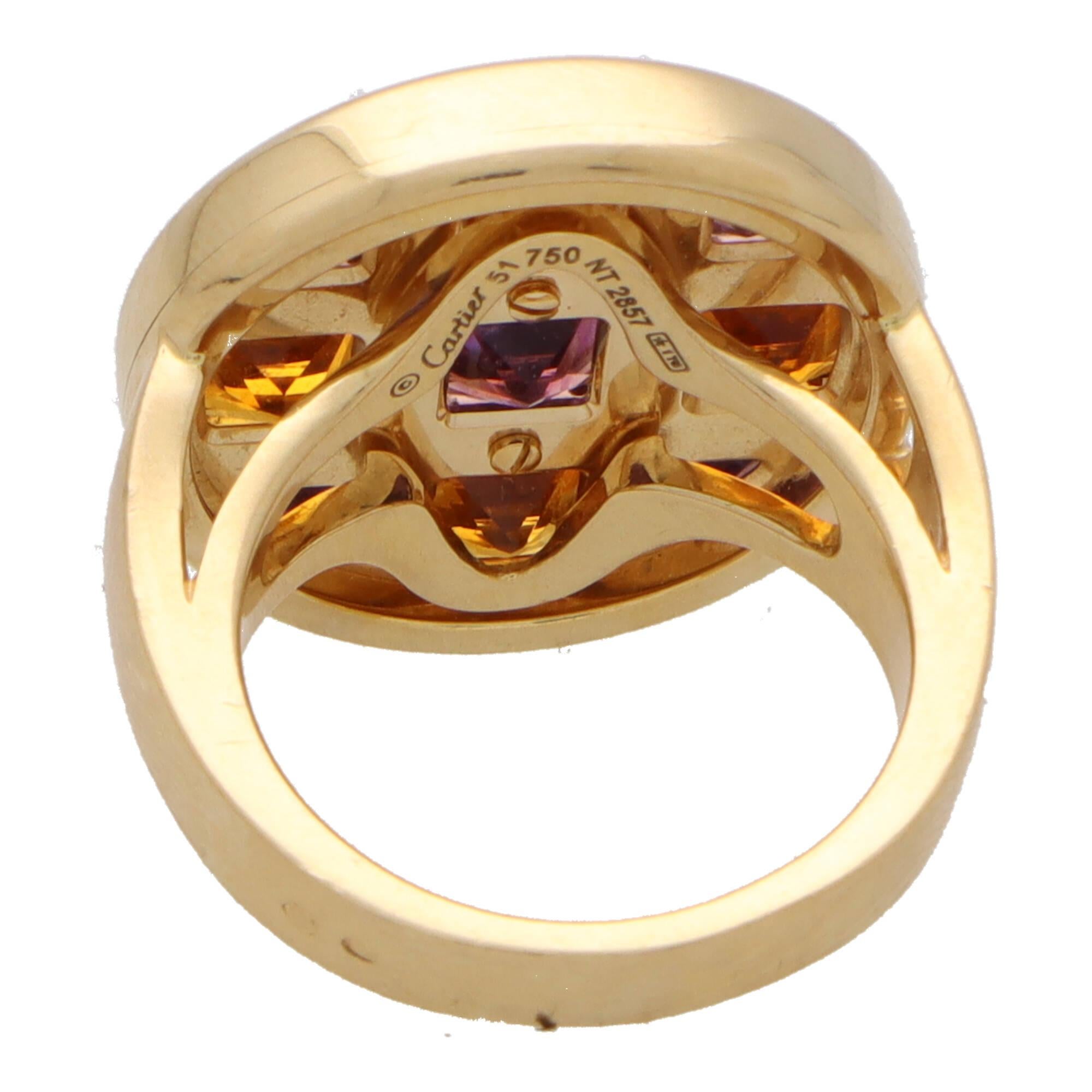 Women's or Men's  Vintage Cartier Pasha Amethyst and Citrine Ring in 18k Yellow Gold For Sale