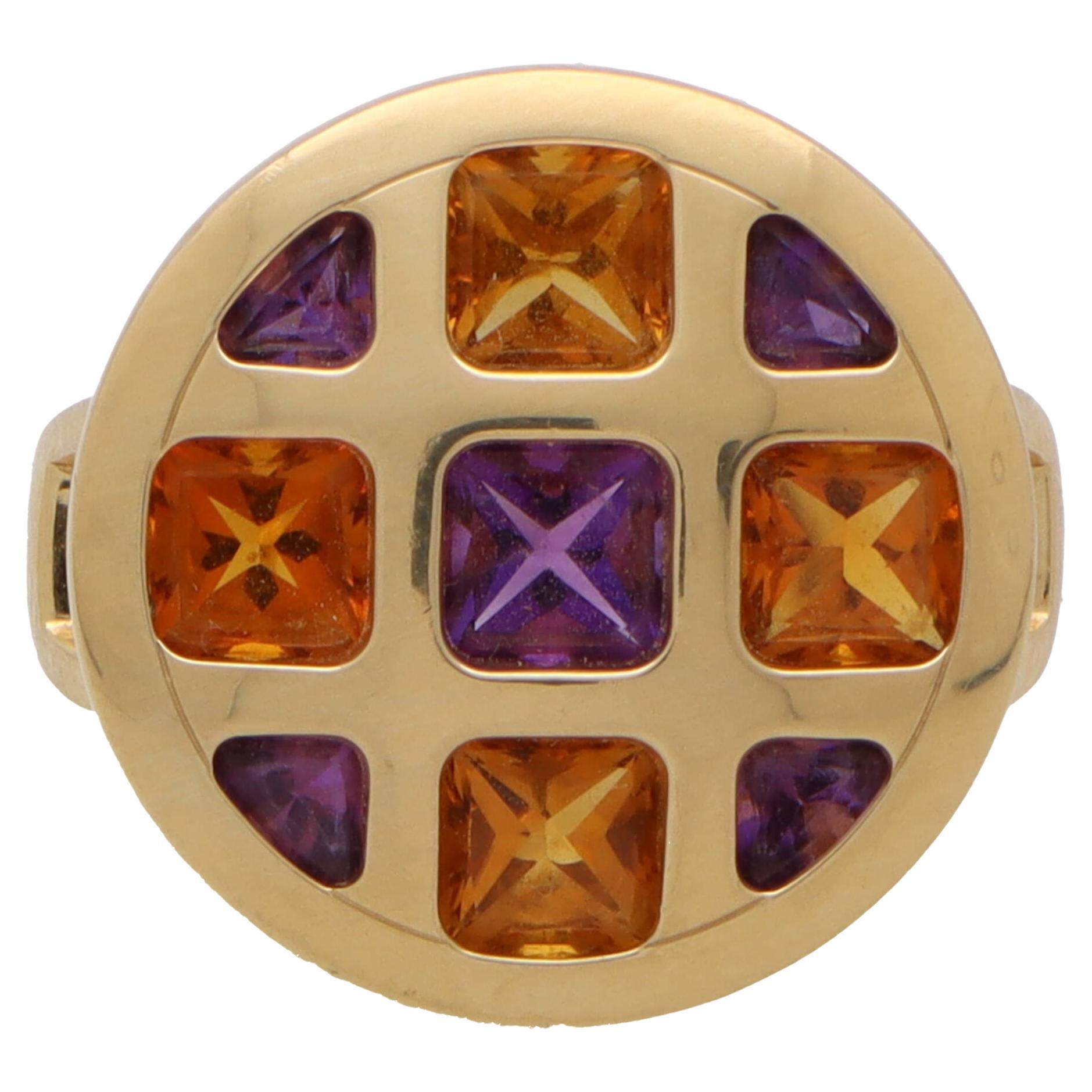  Vintage Cartier Pasha Amethyst and Citrine Ring in 18k Yellow Gold