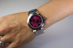 Vintage Cartier PASHA C Automatic 2324. Rare RED Cherry Bordeaux Dial.