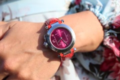 Vintage Cartier PASHA C Automatic 2324. Rare RED Cherry Bordeaux Dial.