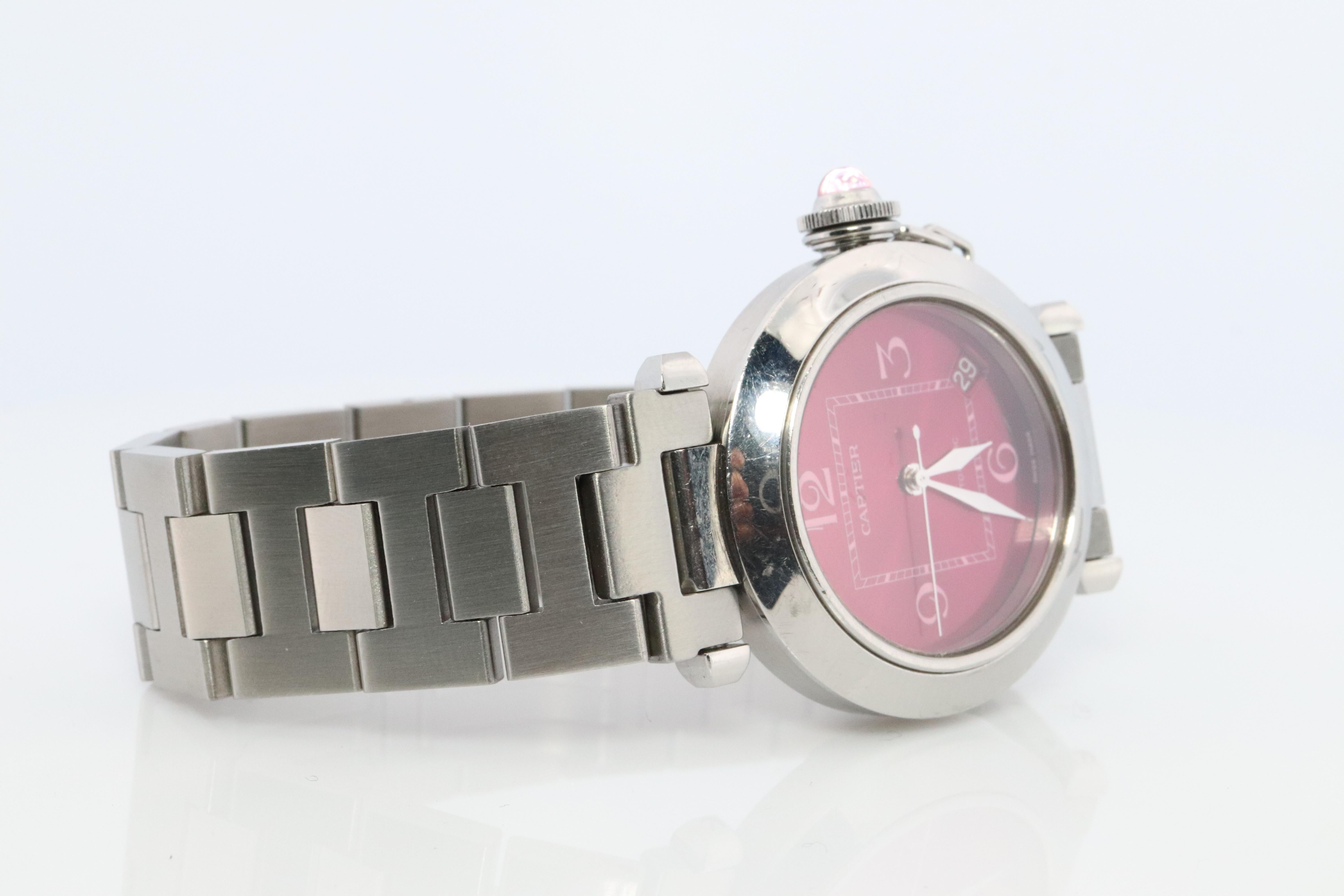 Vintage Cartier PASHA C Automatic 2324. Rare RED Cherry Bordeaux Dial. For Sale 1