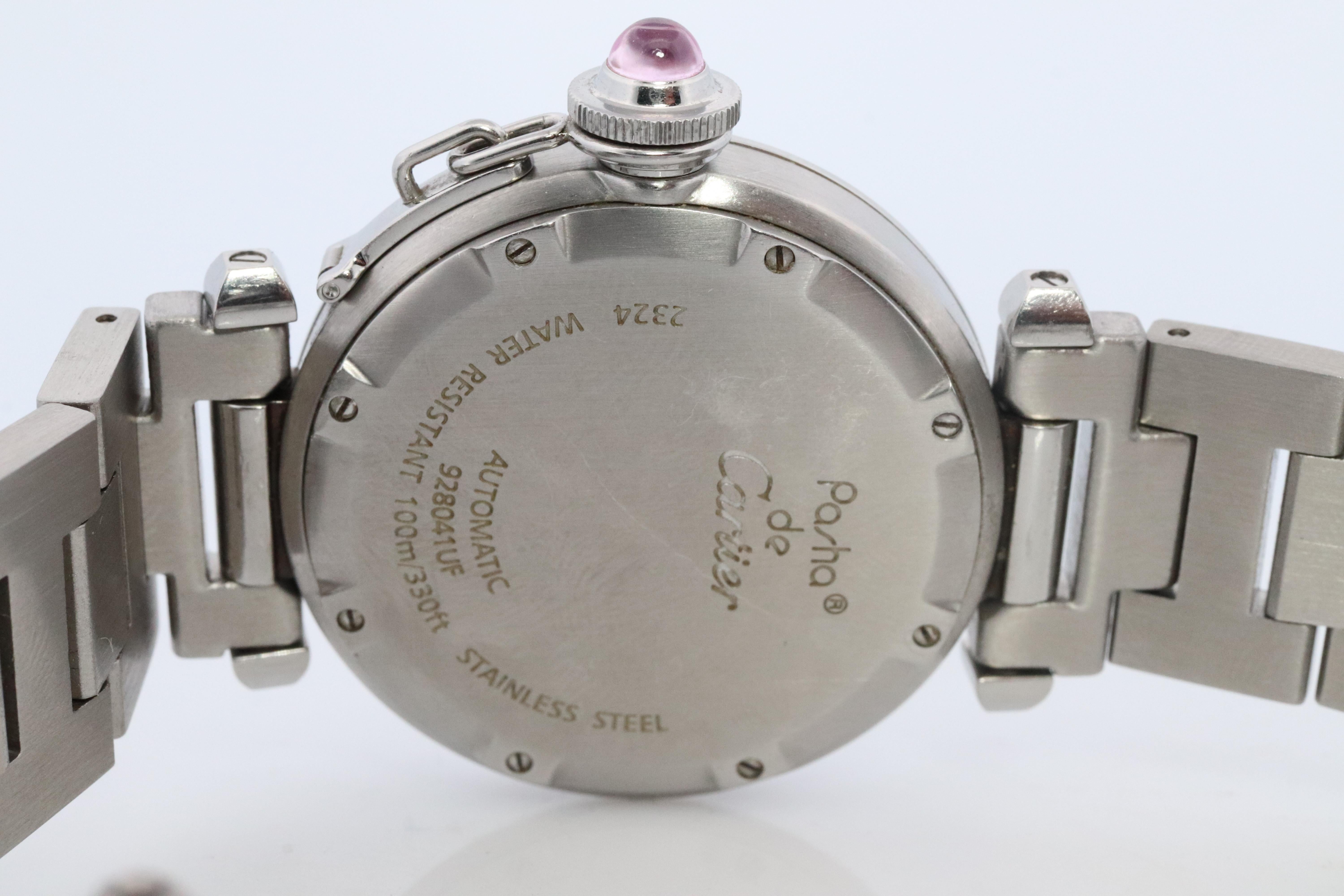 Vintage Cartier PASHA C Automatic 2324. Rare RED Cherry Bordeaux Dial. For Sale 3