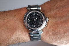 Vintage Cartier PASHA GMT Meridian 2550. W31049M7 Rare Black Dial.