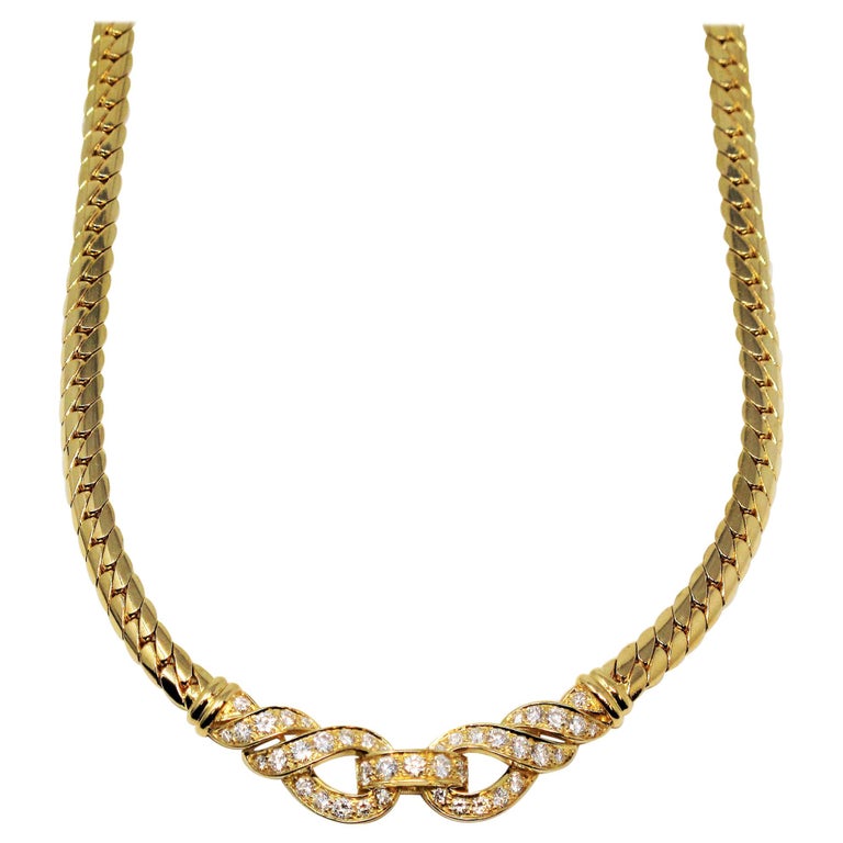 Vintage Cartier Pavé Diamond 18 Karat Yellow Gold Collar Necklace at 1stDibs