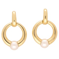 Retro Cartier Pearl Door Knocker Drop Earrings in 18k Yellow Gold