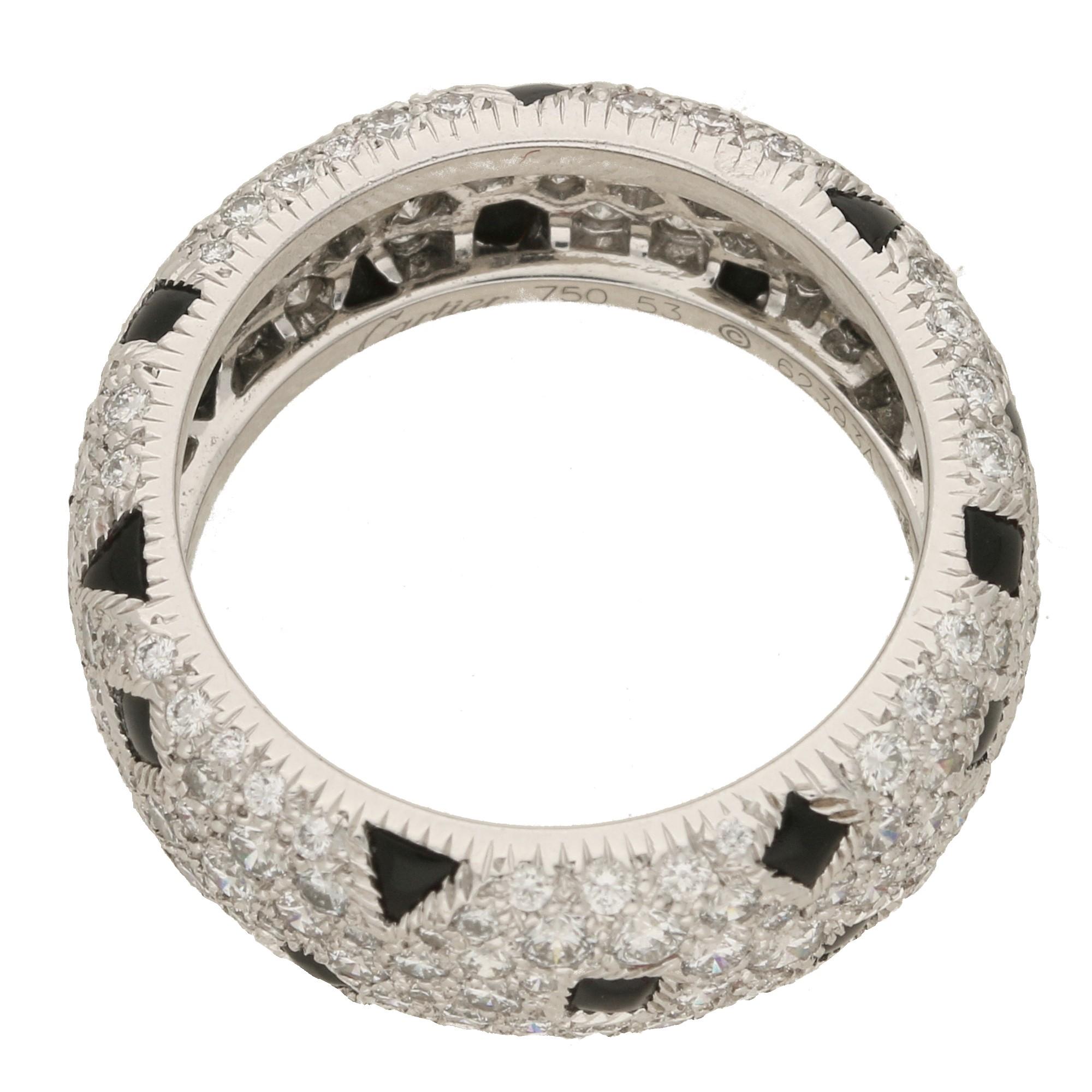 Round Cut Cartier Pelage Diamond and Onyx Eternity Ring Set in 18k White Gold