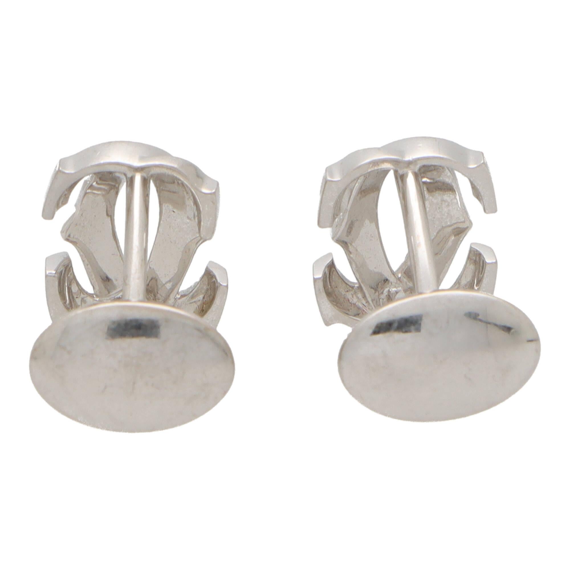 Vintage Cartier 'Penelope' Logo Swivel Back Cufflinks in 18k White Gold In Excellent Condition For Sale In London, GB