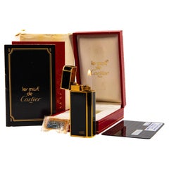 Vintage CARTIER Pentagon Mini Lighter Black Lacquered in Box 1984