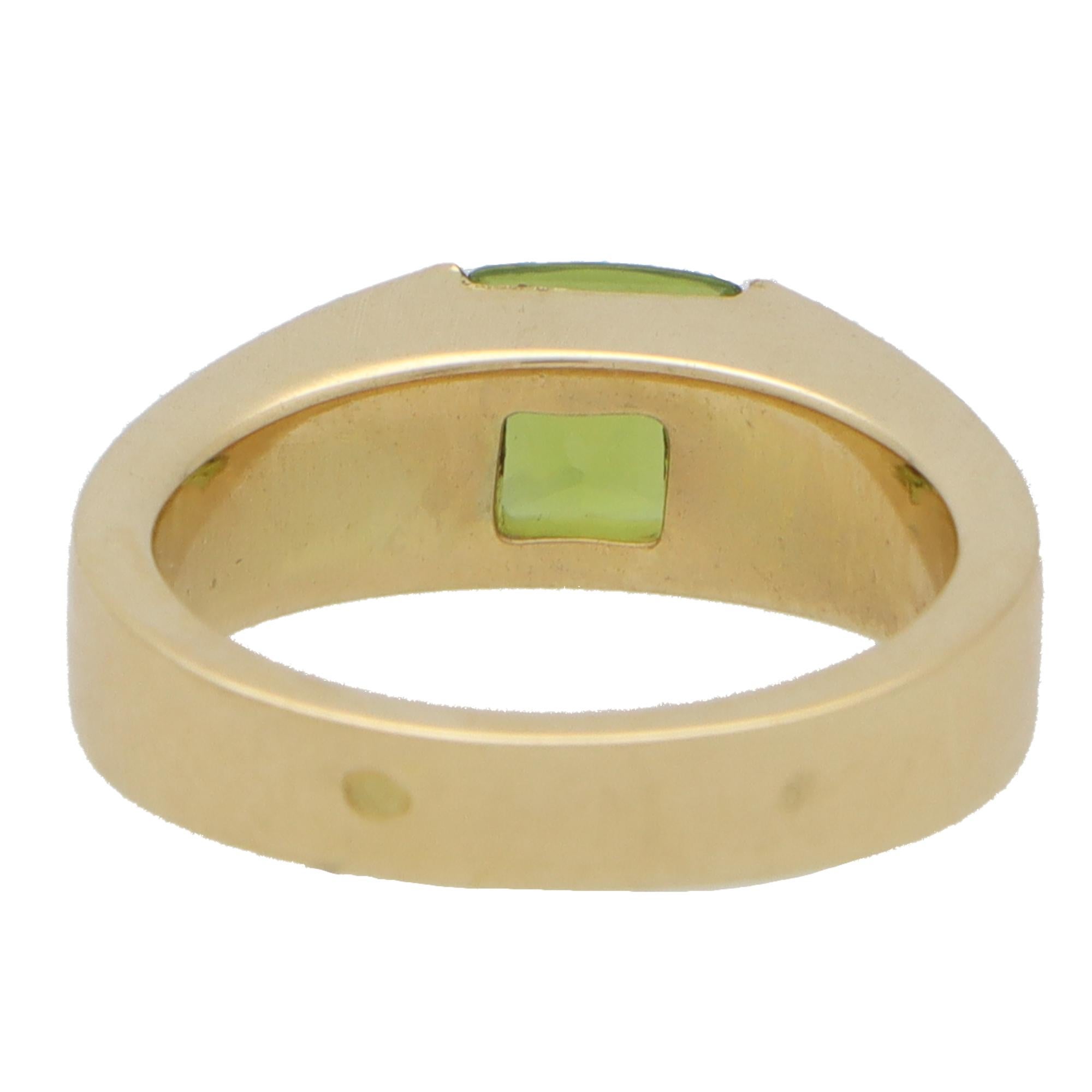 Square Cut Vintage Cartier Peridot Tank Ring Set in 18k Yellow Gold