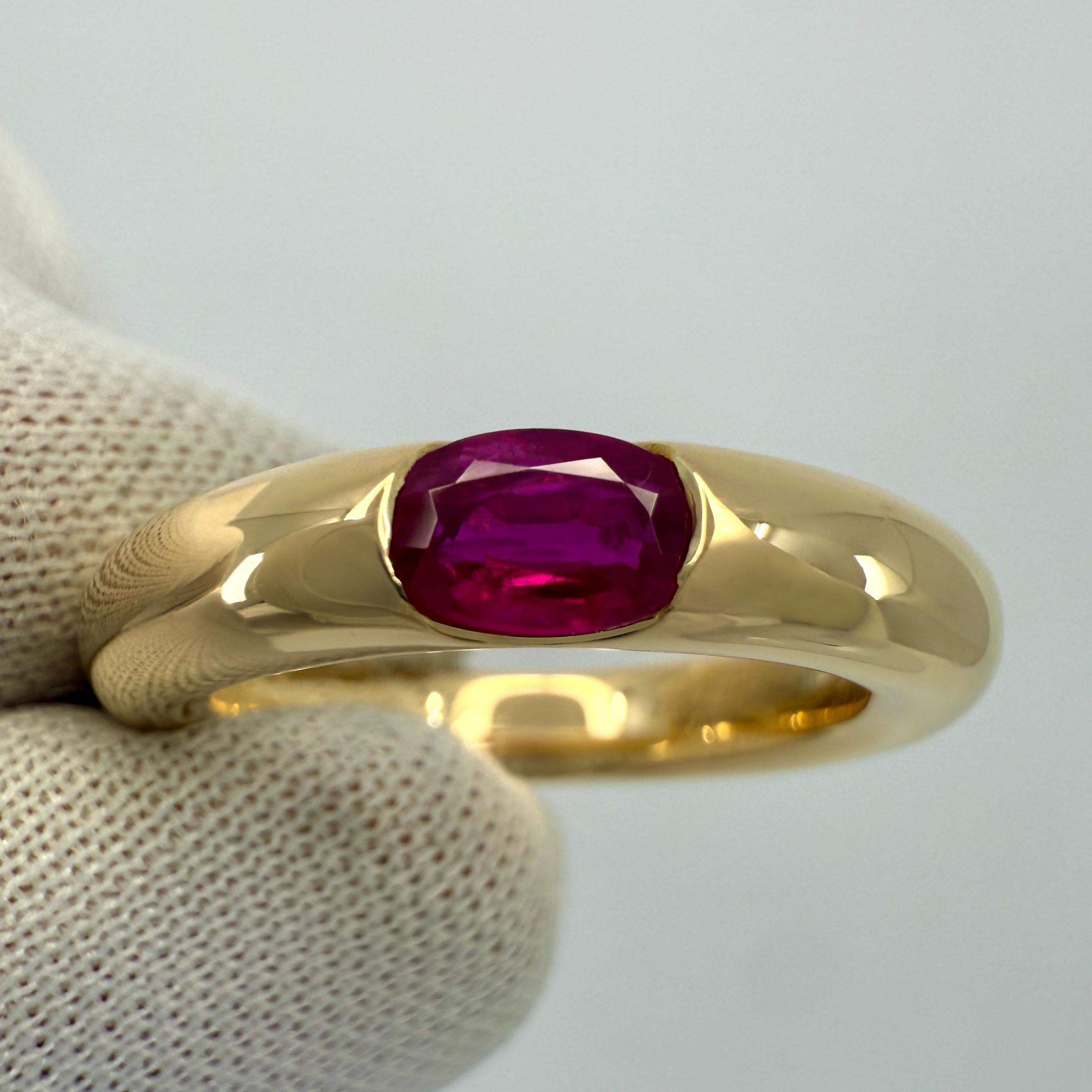 Vintage Cartier Pink Red Ruby Oval Cut 18k Yellow Gold Solitaire Ellipse Ring 50 In Excellent Condition For Sale In Birmingham, GB