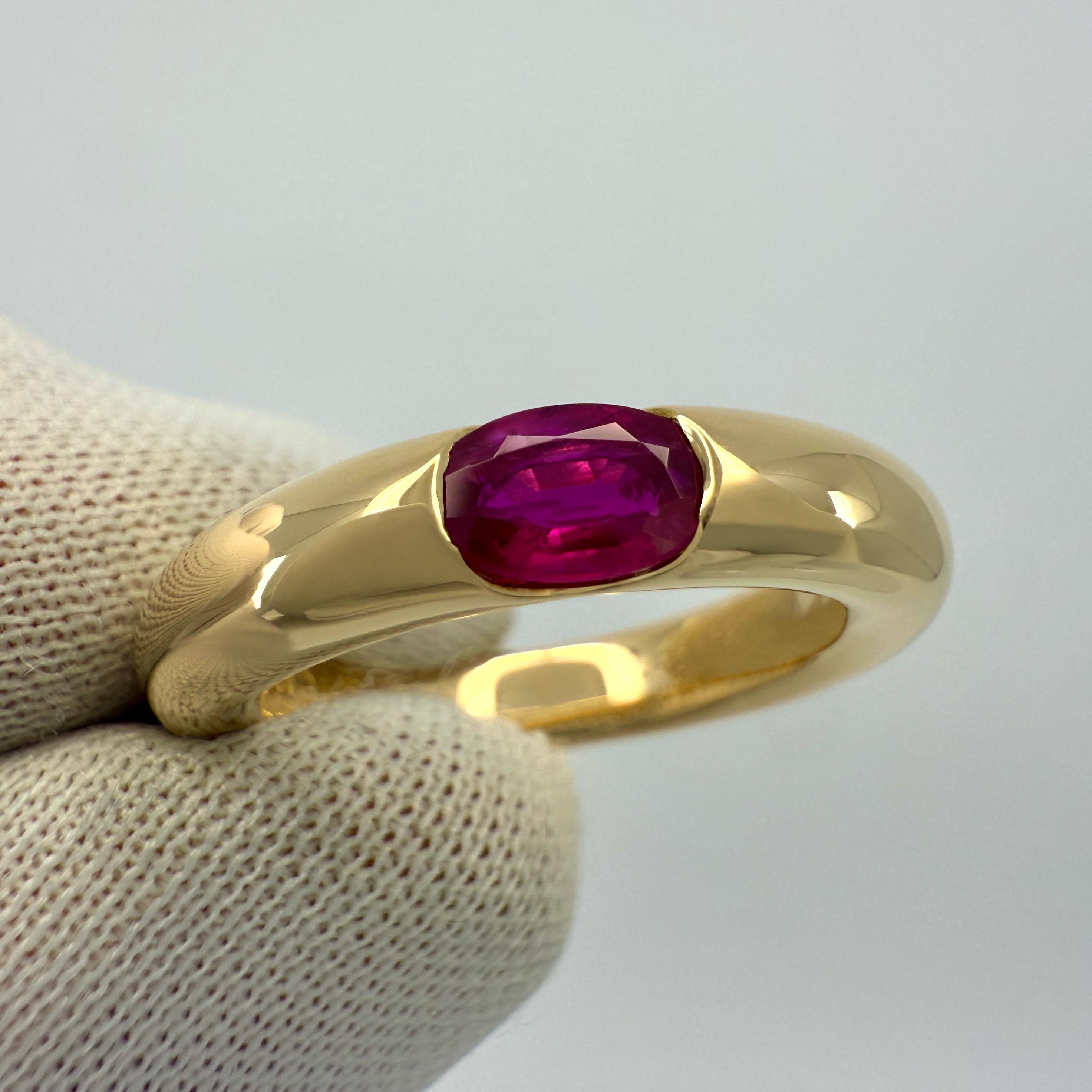 Women's or Men's Vintage Cartier Pink Red Ruby Oval Cut 18k Yellow Gold Solitaire Ellipse Ring 50 For Sale
