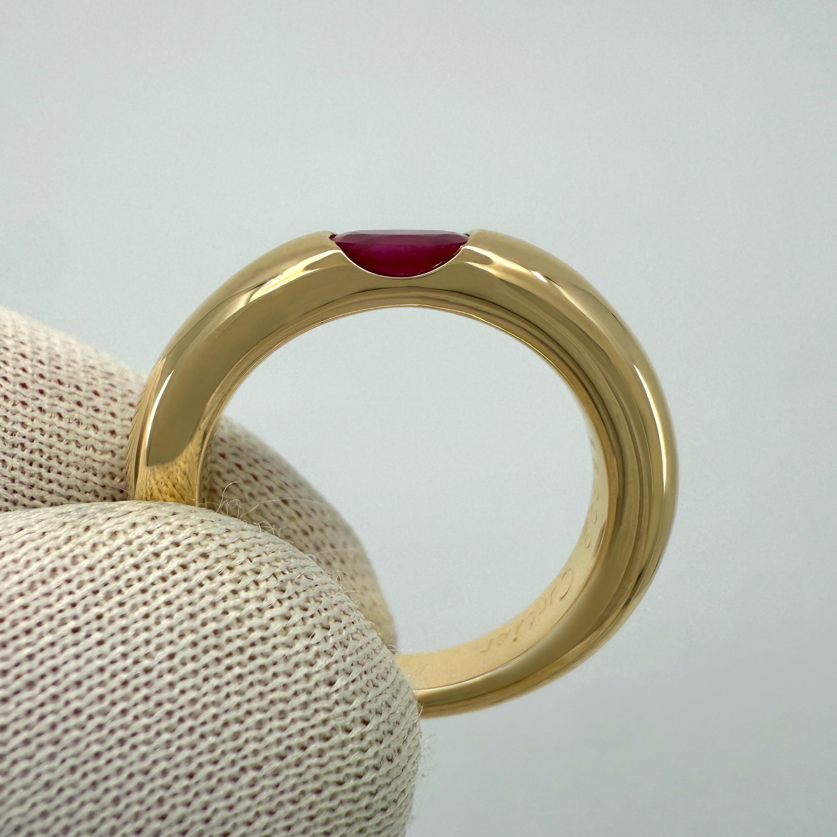 Vintage Cartier Pink Red Ruby Oval Cut 18k Yellow Gold Solitaire Ellipse Ring 50 For Sale 3