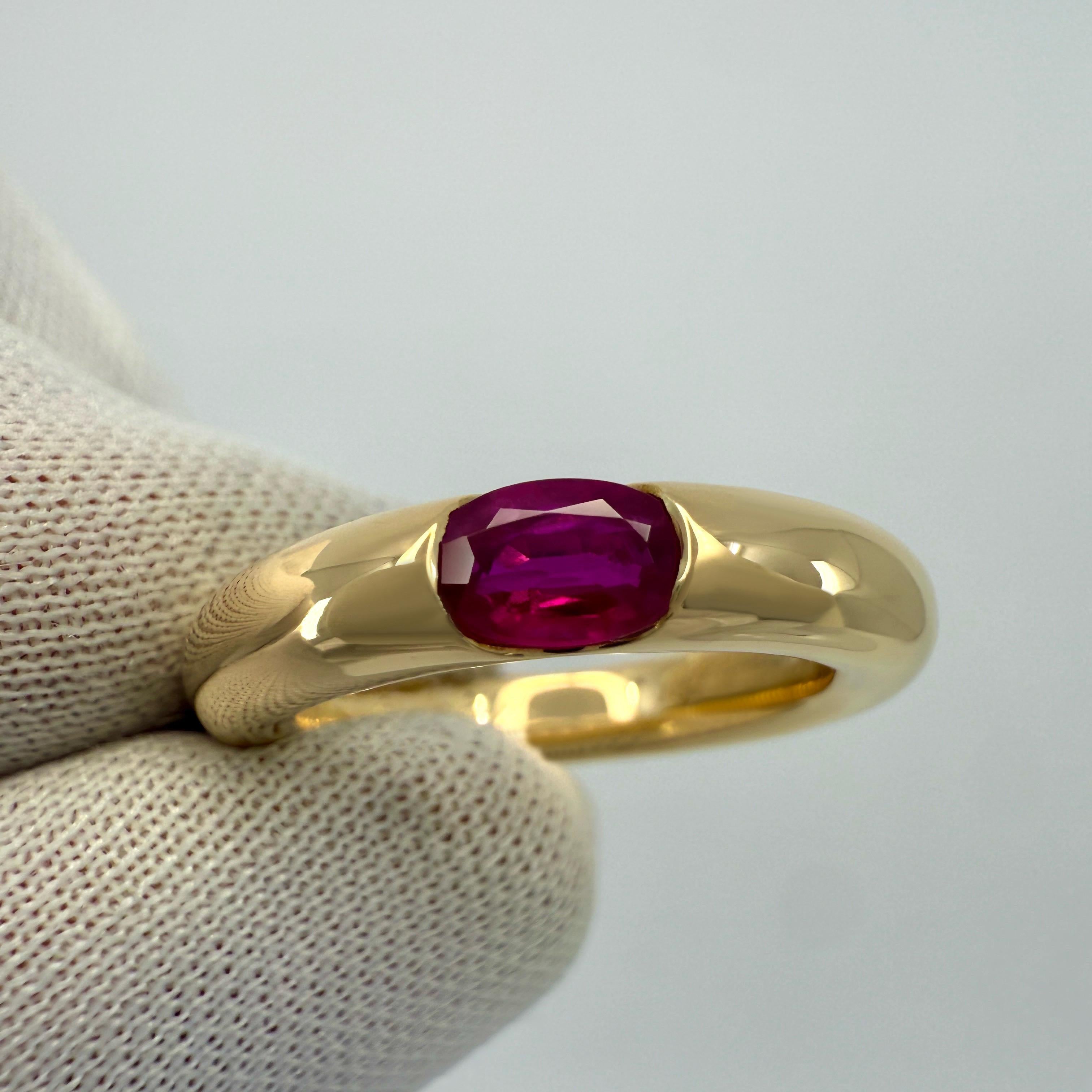 Vintage Cartier Pink Red Ruby Oval Cut 18k Yellow Gold Solitaire Ellipse Ring 50 For Sale 5