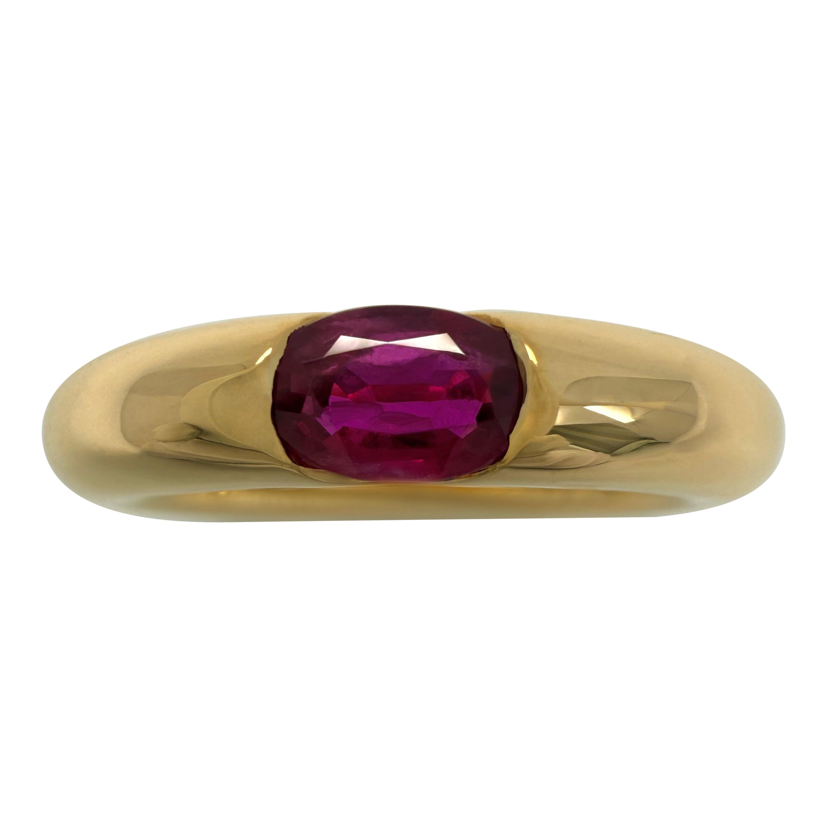Vintage Cartier Pink Red Ruby Oval Cut 18k Yellow Gold Solitaire Ellipse Ring 50 For Sale