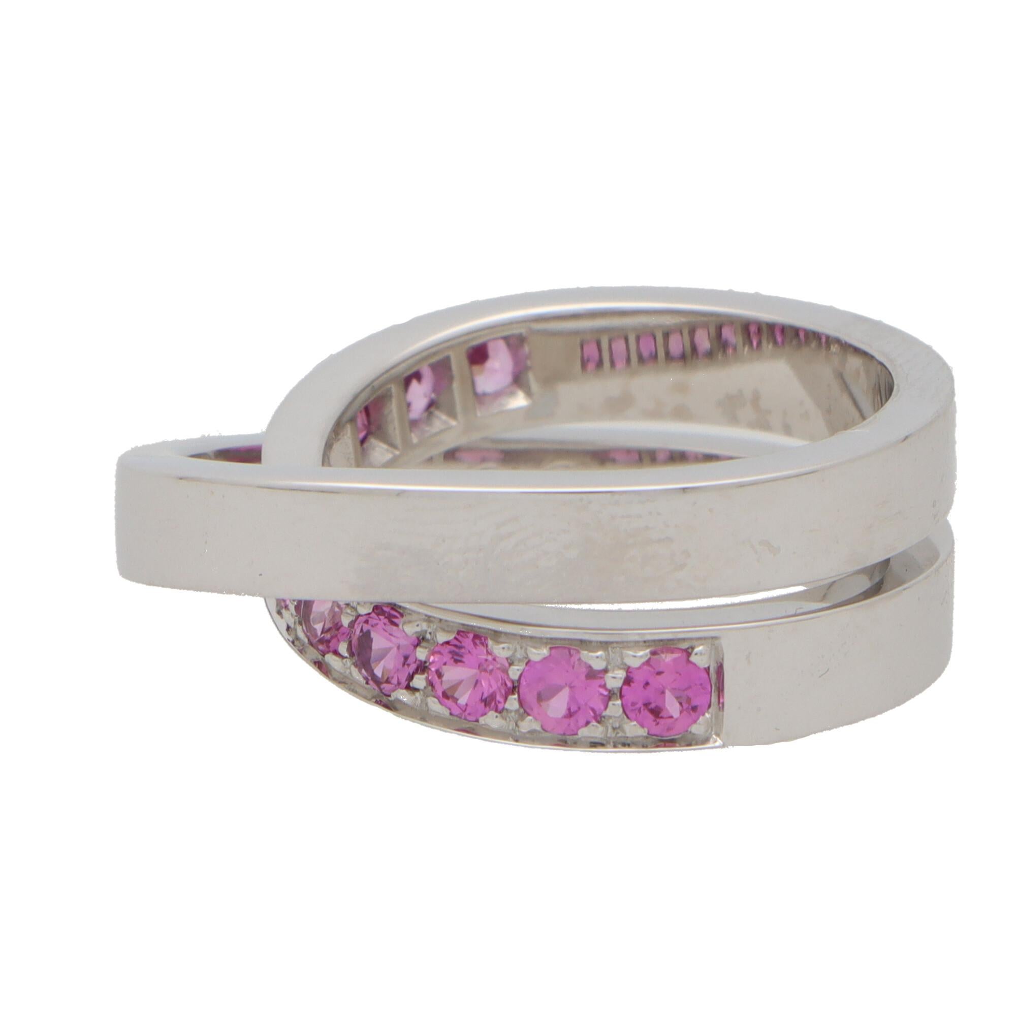 Modern Vintage Cartier Pink Sapphire Nouvelle Vague Ring in 19k White Gold For Sale