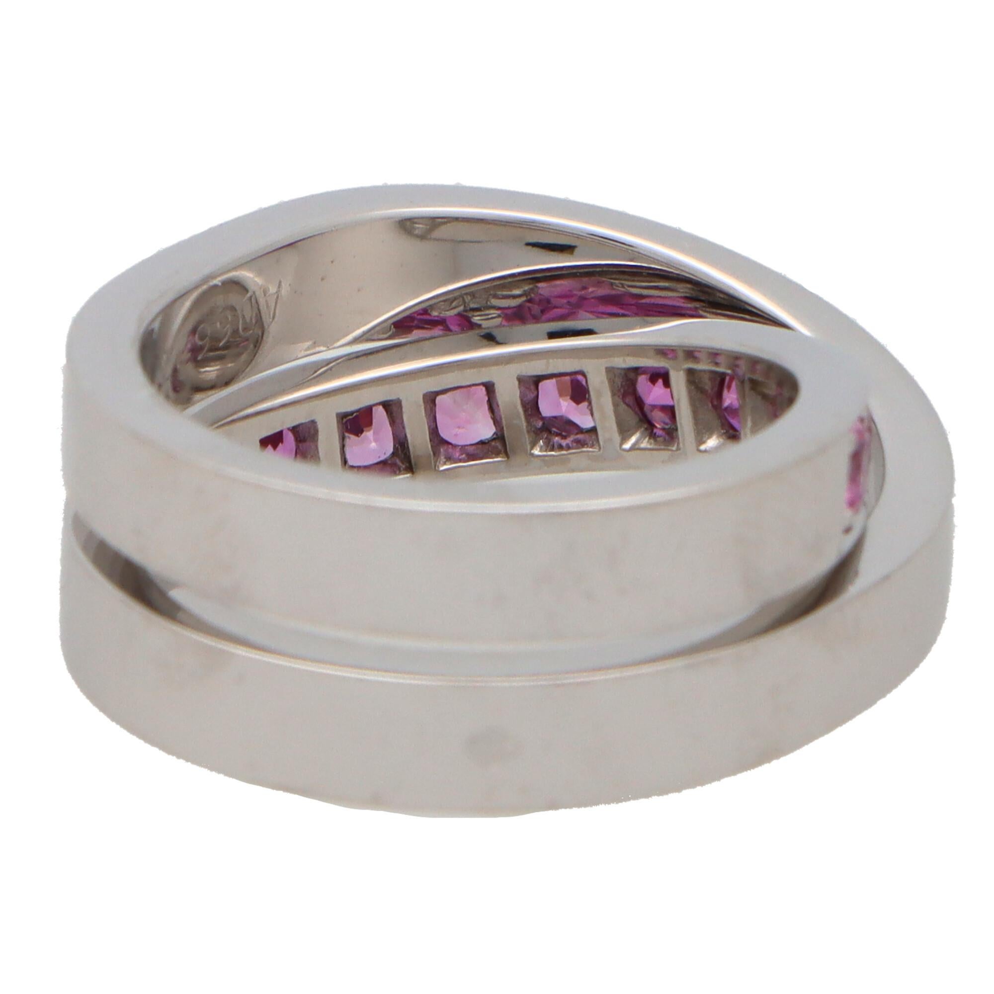 Round Cut Vintage Cartier Pink Sapphire Nouvelle Vague Ring in 19k White Gold For Sale