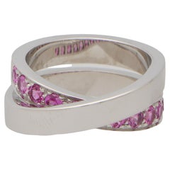 Anillo Vintage Cartier Zafiro Rosa Nouvelle Vague de Oro Blanco de 19k