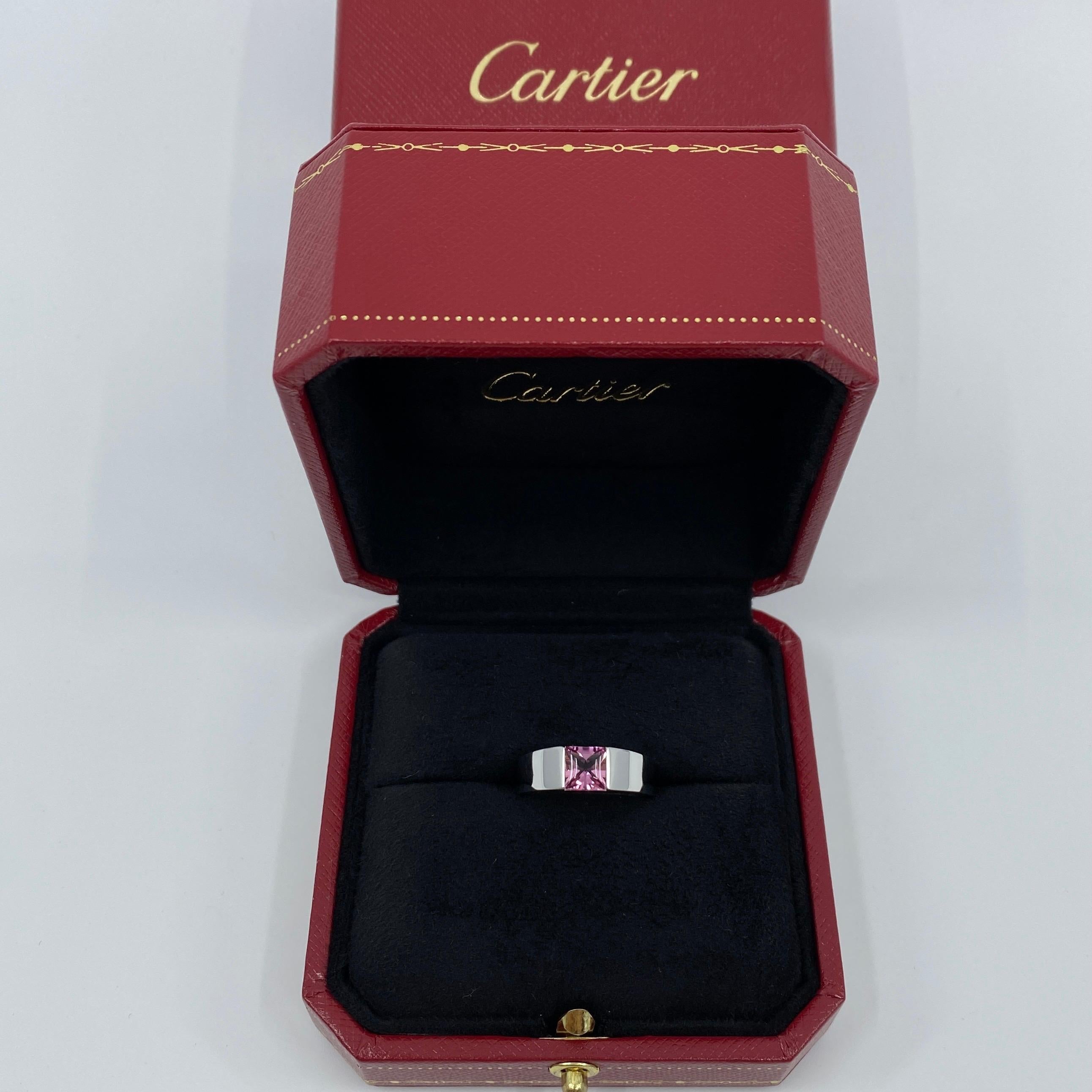 Vintage Cartier Pink Tourmaline 18 Karat White Gold Tank Band Ring 6