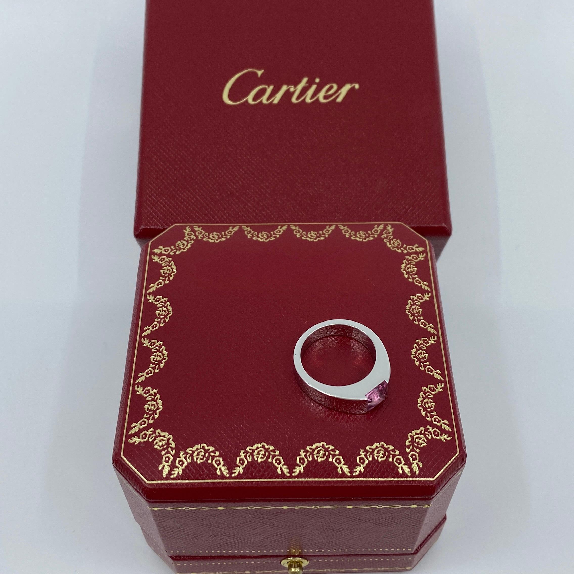 Women's or Men's Vintage Cartier Pink Tourmaline 18 Karat White Gold Tank Band Ring