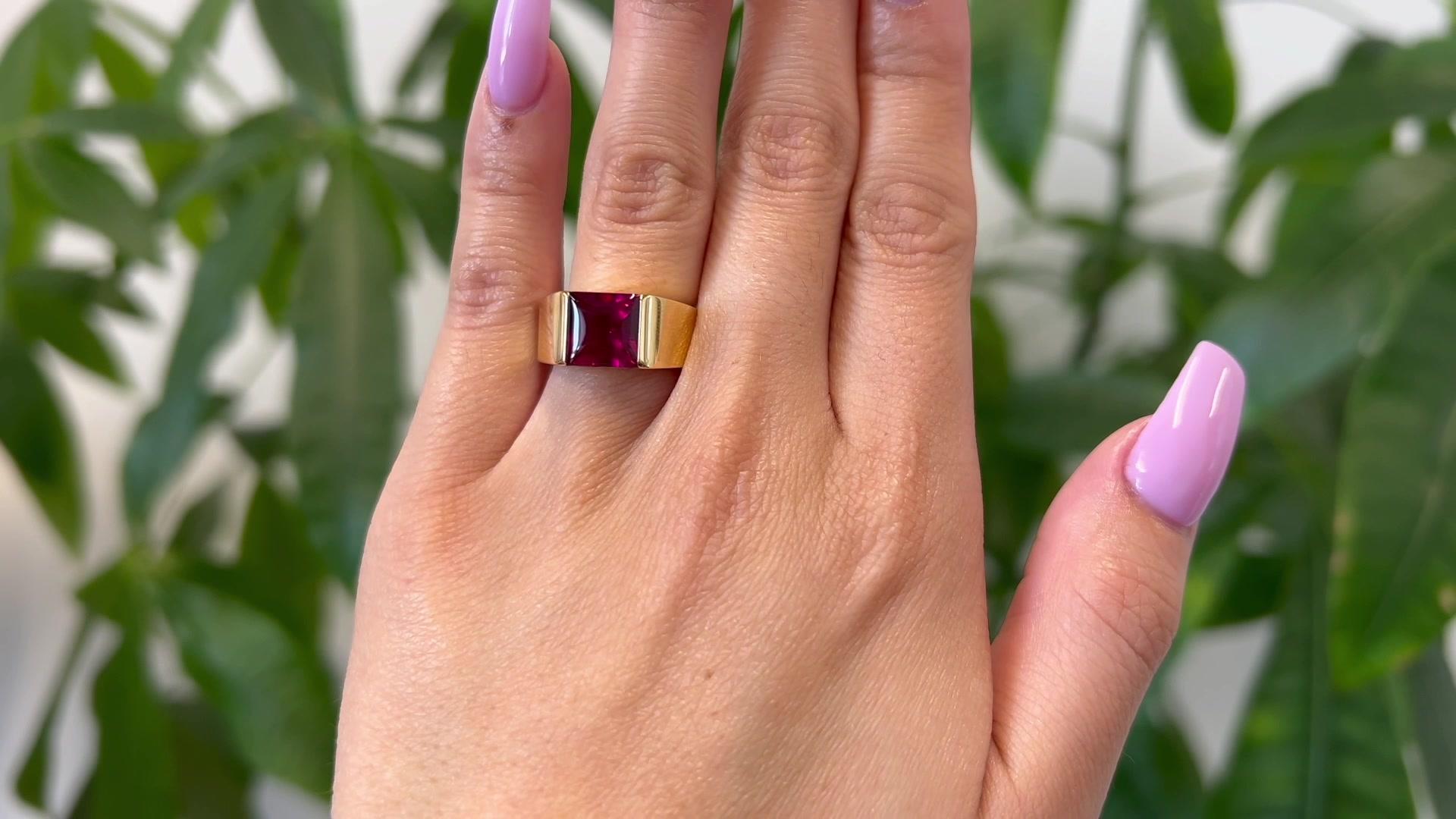 Square Cut Vintage Cartier Pink Tourmaline 18k Yellow Gold Solitaire Ring
