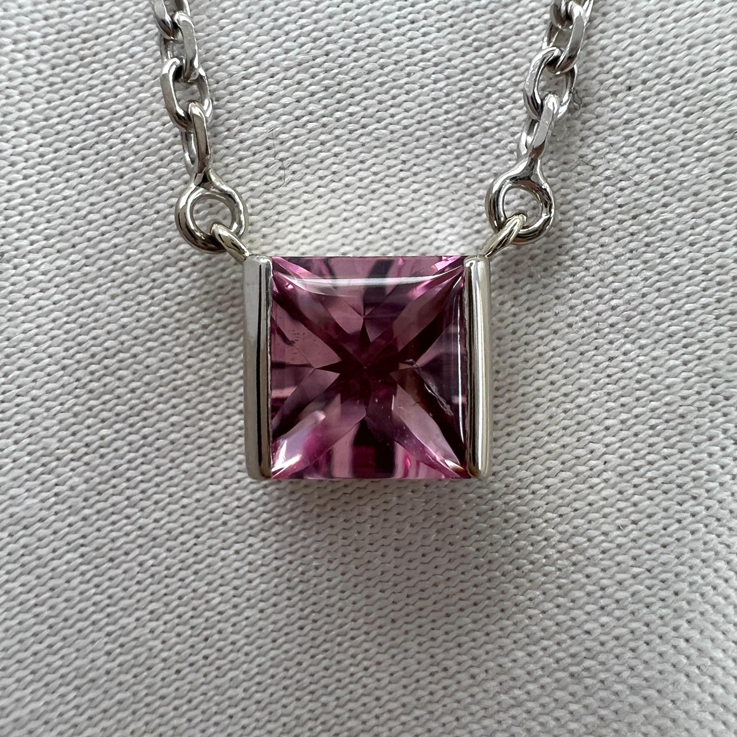 Vintage Pink Rubellite Tourmaline 18 Karat White Gold Pendant Necklace.

Stunning white gold pendant set with a 5.75mm tension set fine vivid pink tourmaline gemstone.

Fine jewellery houses like Cartier only use the finest of gemstones and this