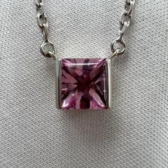 Vintage Cartier Pink Tourmaline Cushion Cut 18k White Gold Tank Pendant Necklace
