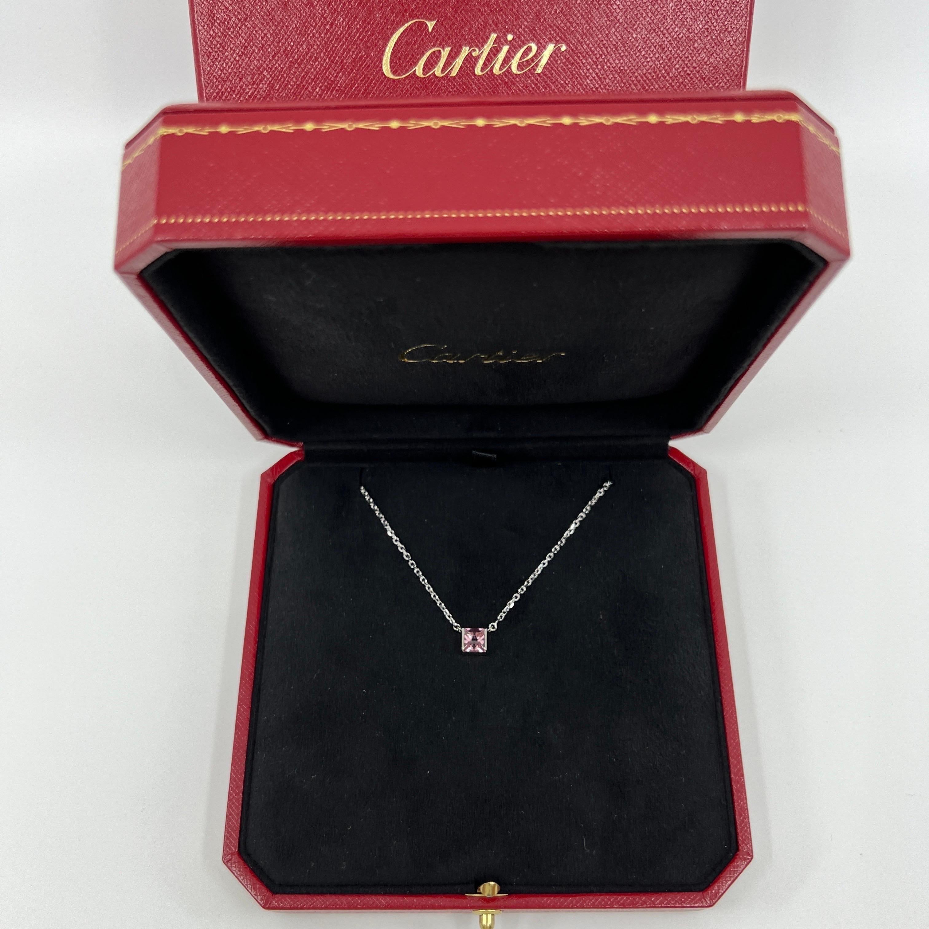 Square Cut Vintage Cartier Pink Tourmaline Cushion Cut 18k White Gold Tank Pendant Necklace