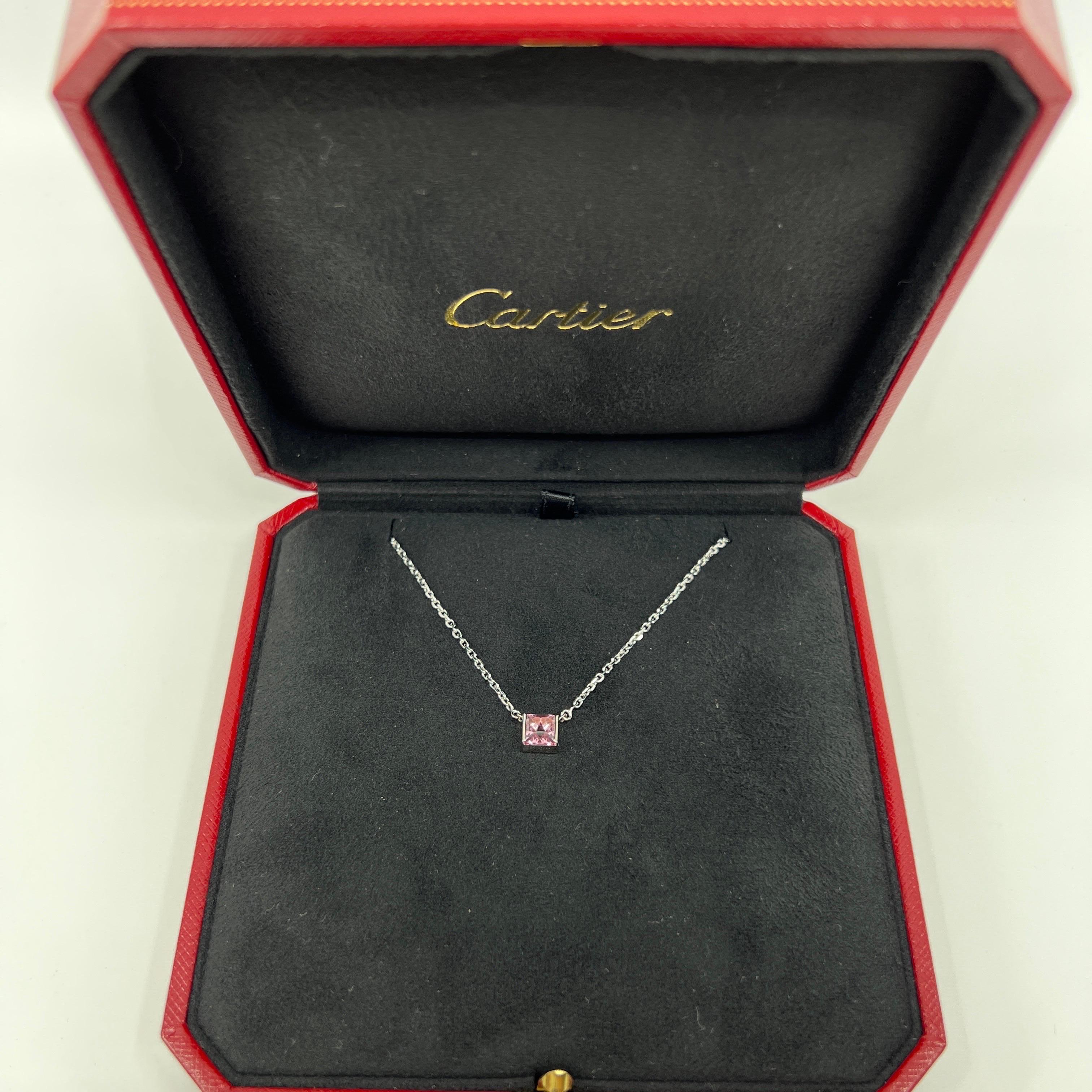 Vintage Cartier Pink Tourmaline Cushion Cut 18k White Gold Tank Pendant Necklace 1