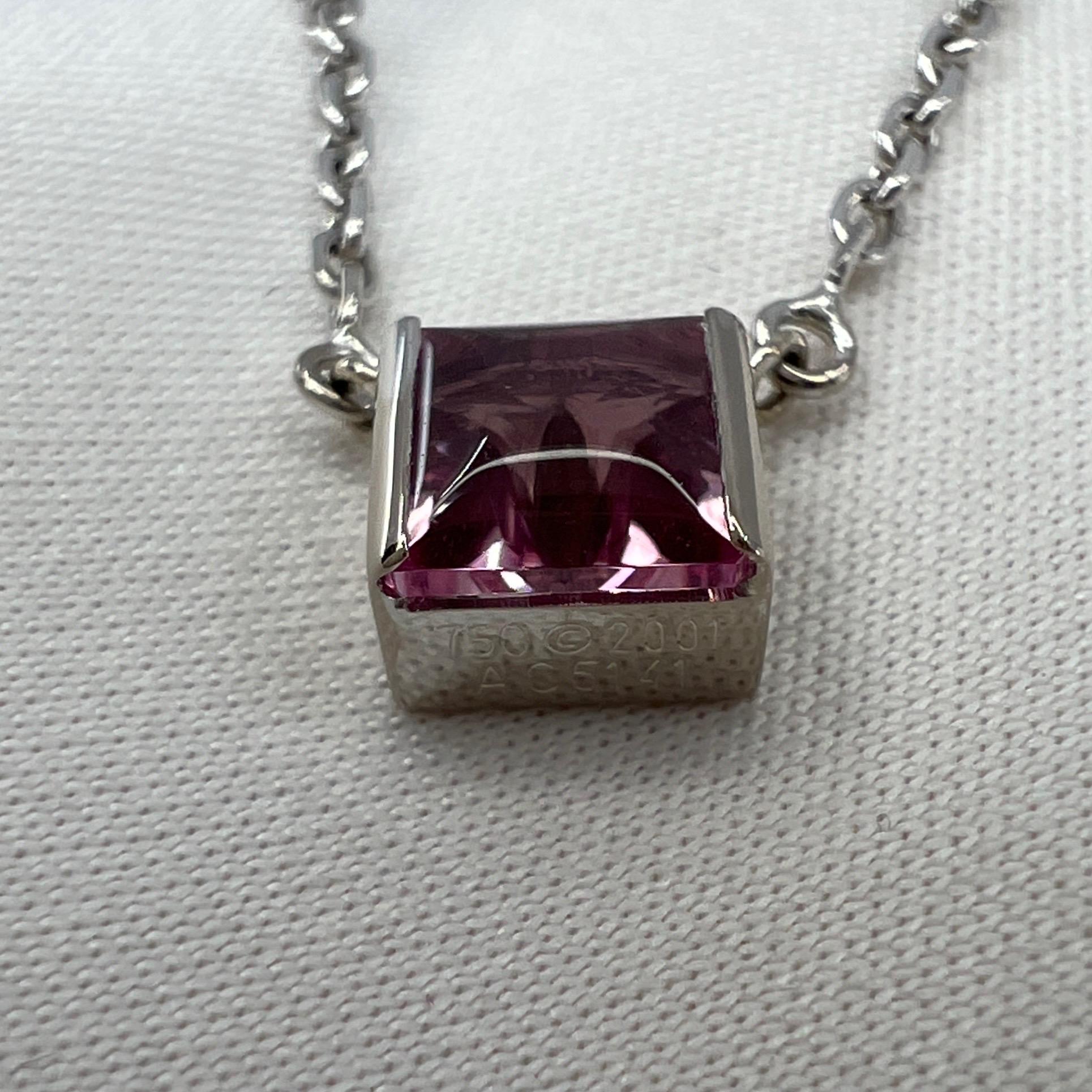 Vintage Cartier Pink Tourmaline Cushion Cut 18k White Gold Tank Pendant Necklace 3