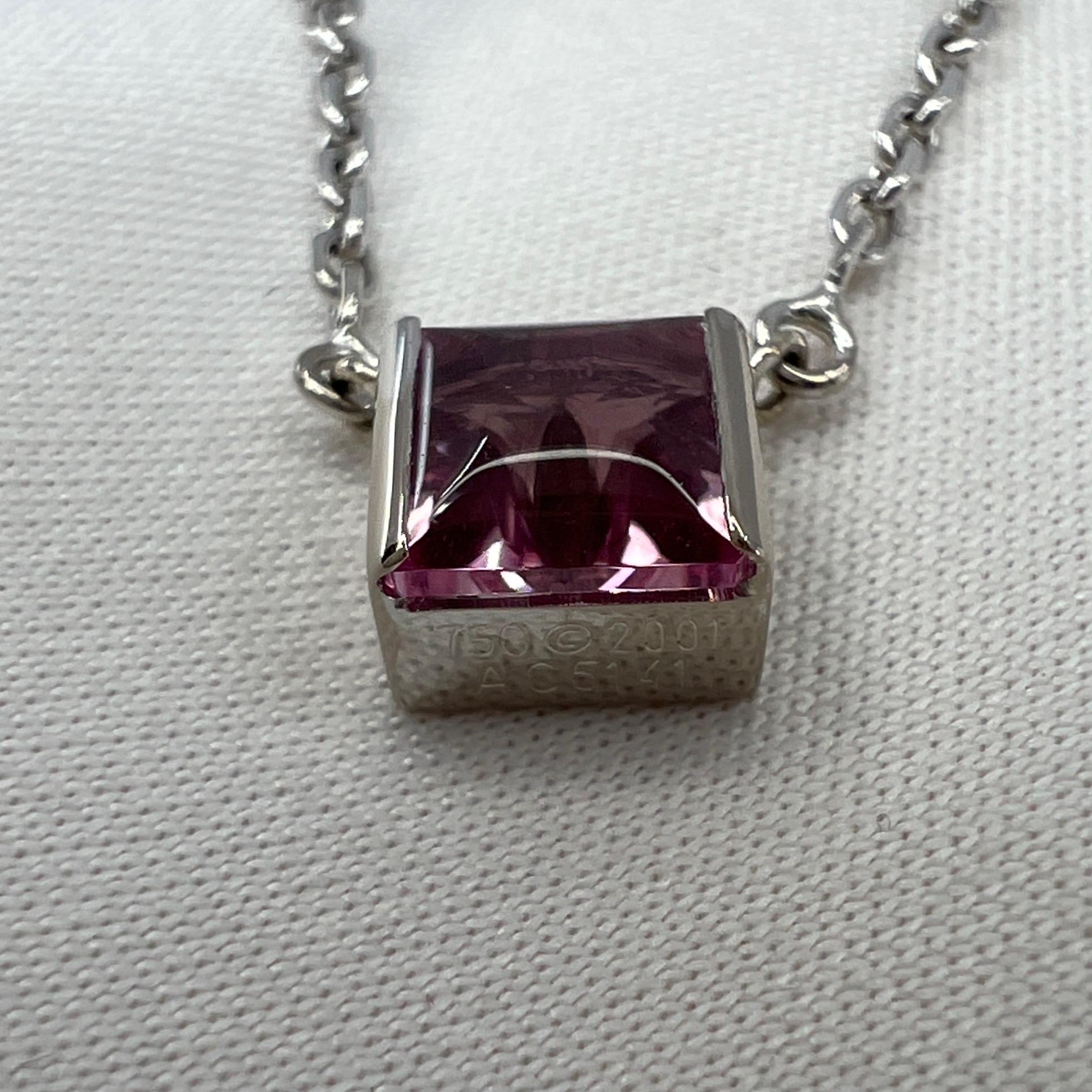 Vintage Cartier Pink Tourmaline Cushion Cut 18k White Gold Tank Pendant Necklace 4