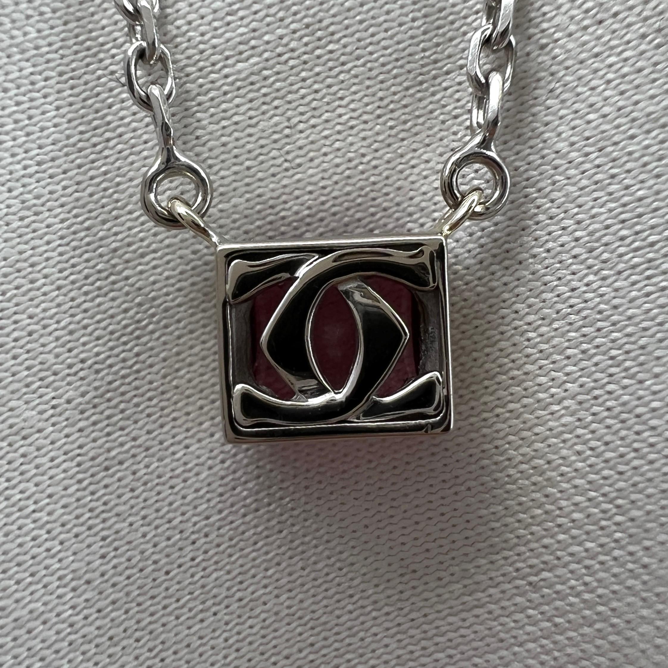 Vintage Cartier Pink Tourmaline Cushion Cut 18k White Gold Tank Pendant Necklace 4
