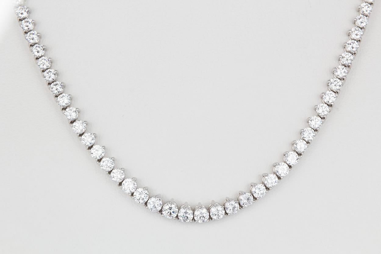 Contemporary Vintage Cartier Platinum 3 Prong Tennis Style Riviere Necklace 14.07 Carat