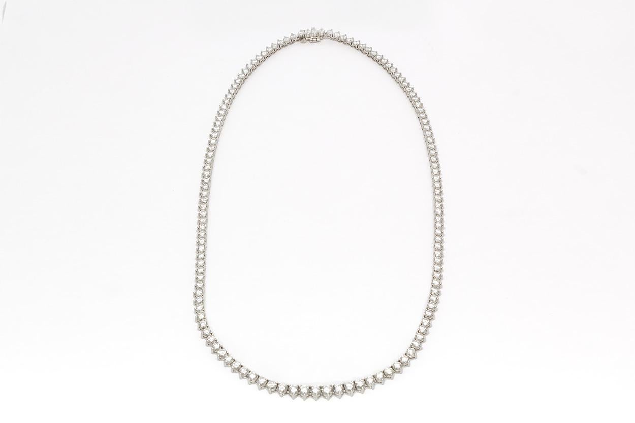Women's Vintage Cartier Platinum 3 Prong Tennis Style Riviere Necklace 14.07 Carat