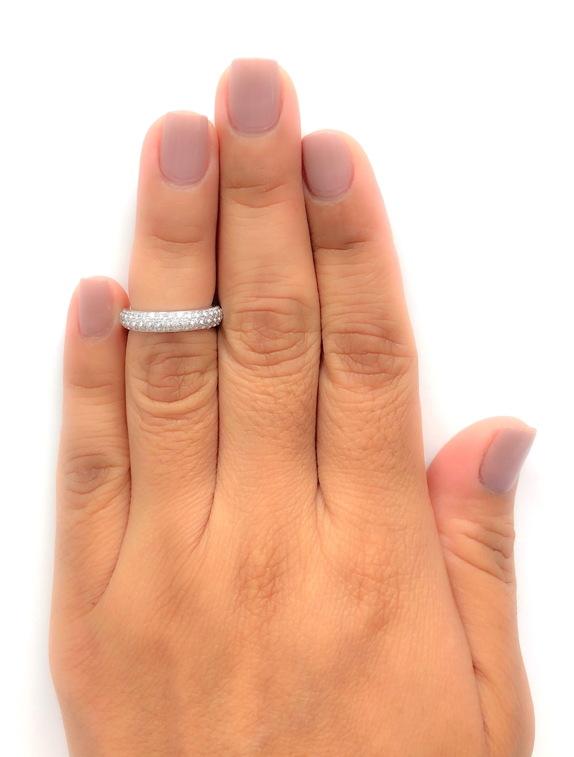 Women's Vintage Cartier Platinum 3 Row Pave Diamond Eternity Domed Band Size 4  1.36 Ct. For Sale