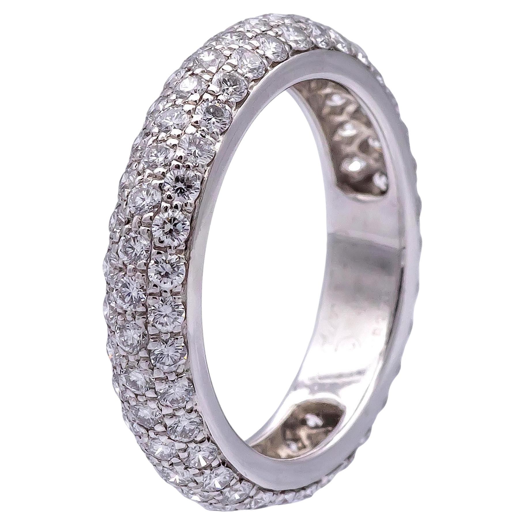 Vintage Cartier Platinum 3 Row Pave Diamond Eternity Domed Band Size 4  1.36 Ct. For Sale