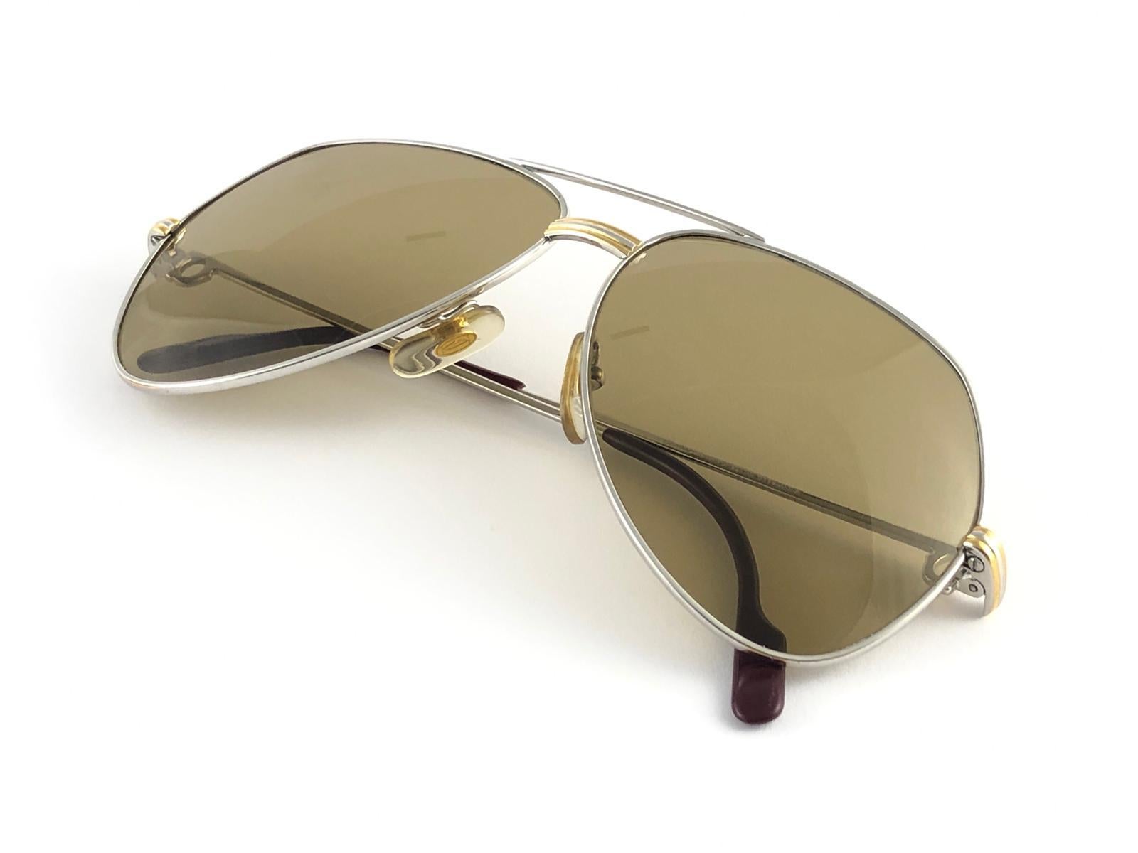 Vintage Cartier Platino 62mm Vendome Oro Espejo Gafas de sol Francia 18k 1983 en venta 6