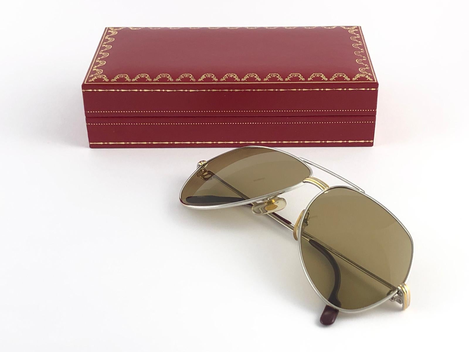 Vintage Cartier Platino 62mm Vendome Oro Espejo Gafas de sol Francia 18k 1983 en venta 8