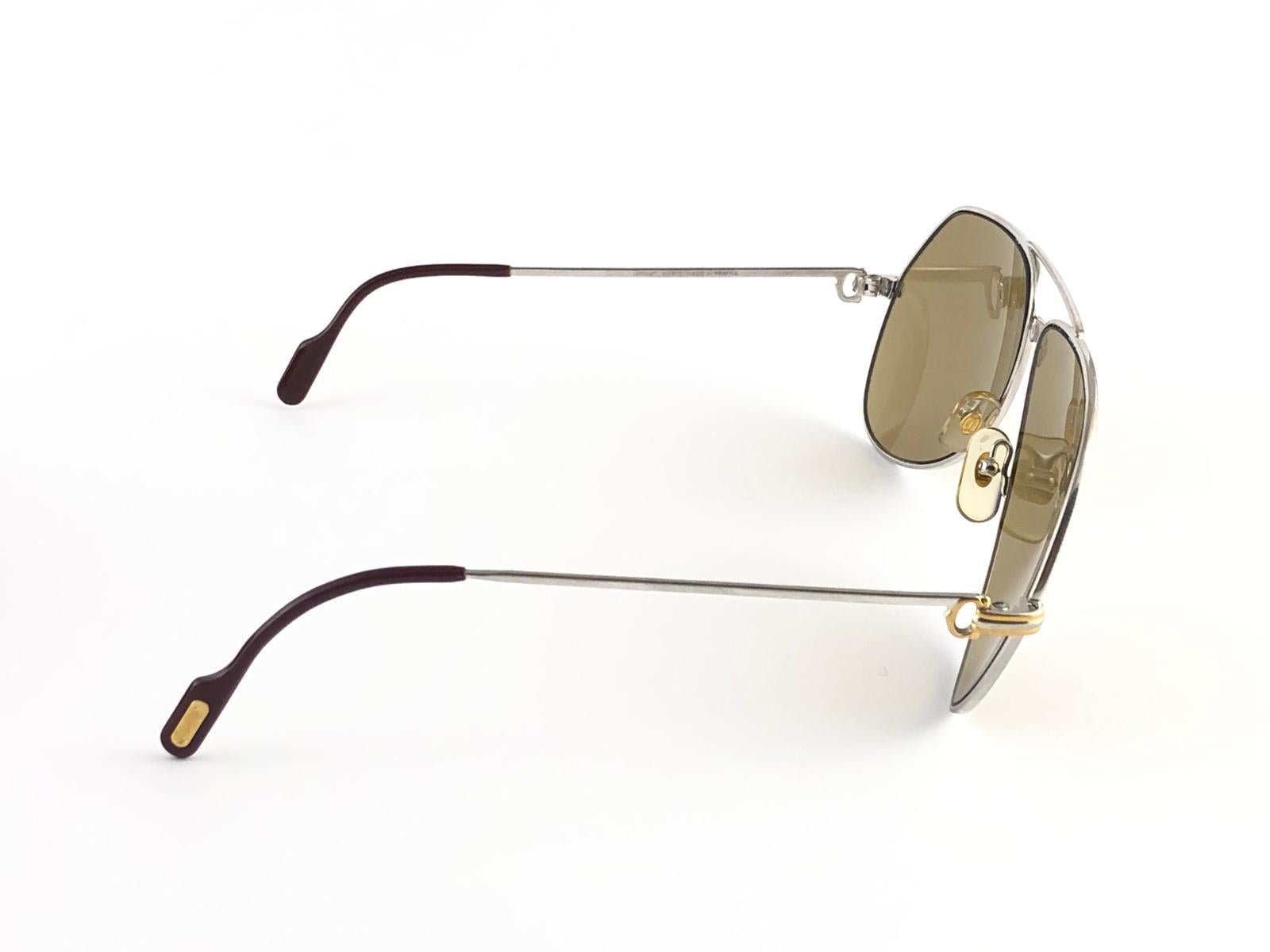 Vintage Cartier Platino 62mm Vendome Oro Espejo Gafas de sol Francia 18k 1983 en venta 3