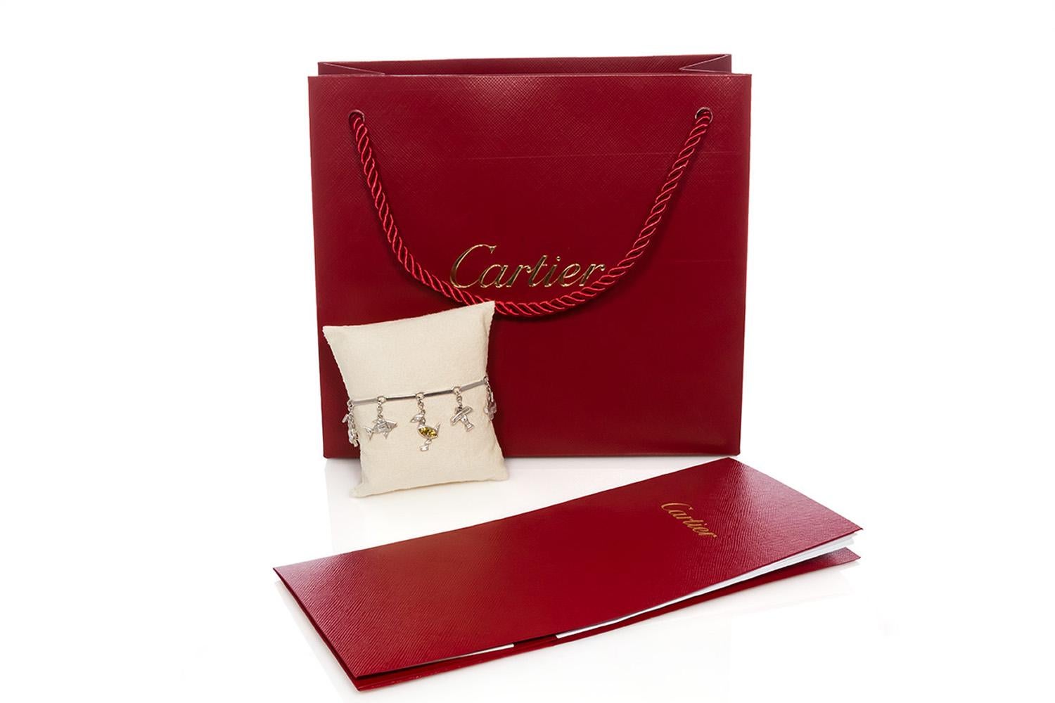 Vintage Cartier Platinum Diamond and Ruby Charm Bracelet 3