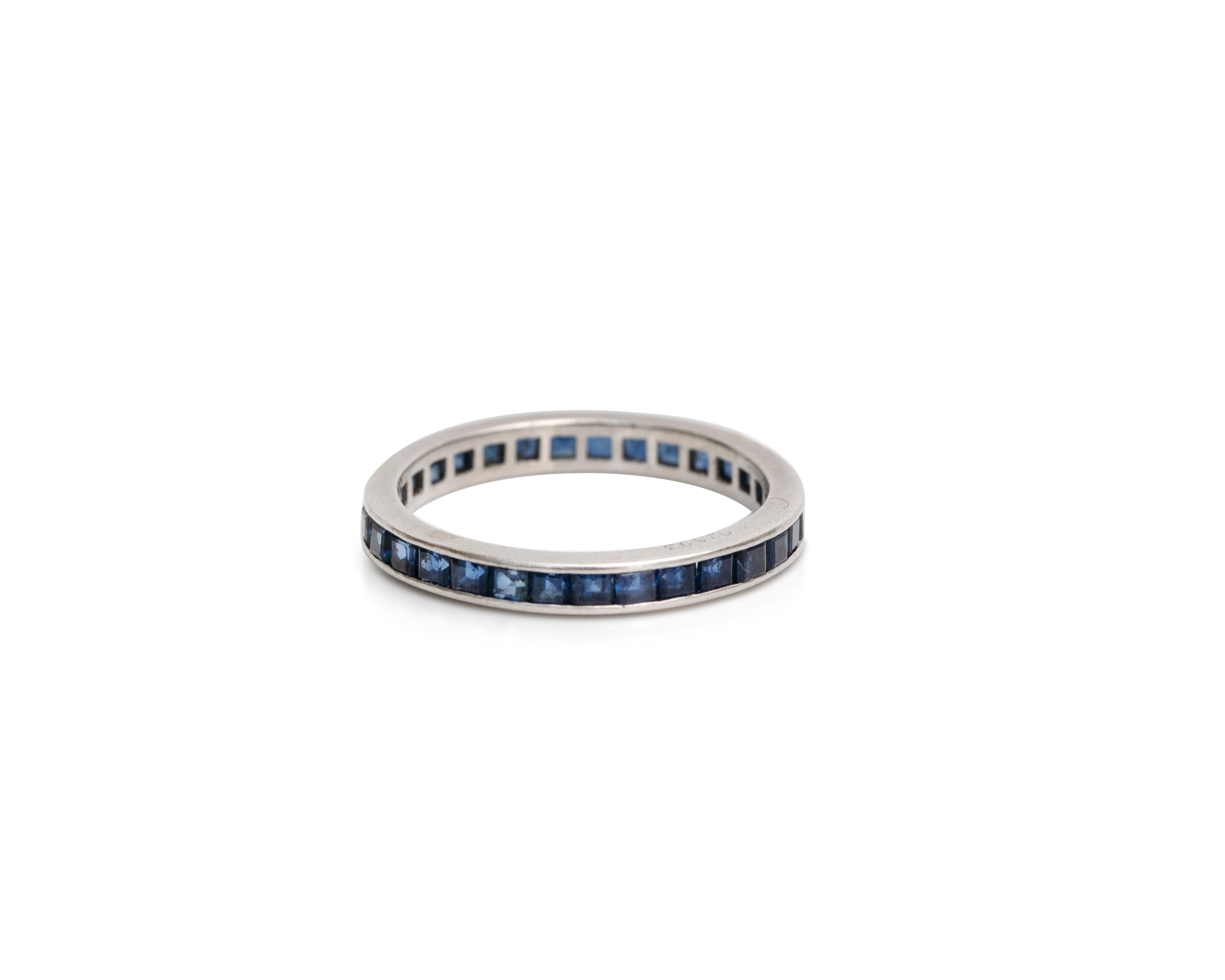 Art Deco Vintage Cartier Platinum French Cut Blue Sapphire Eternity Band Signed Numbered