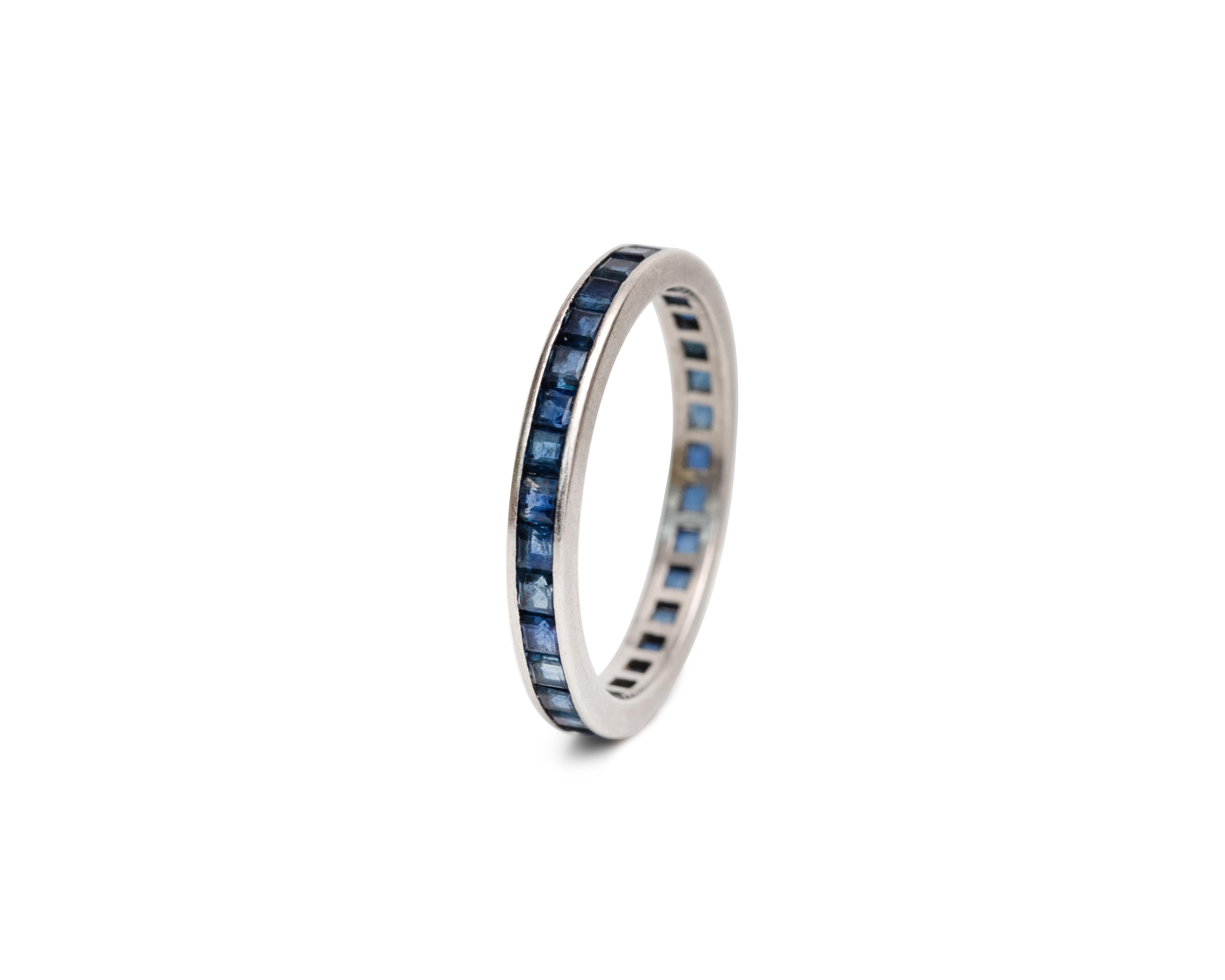 Vintage Cartier Platinum French Cut Blue Sapphire Eternity Band Signed Numbered In Good Condition In Addison, TX