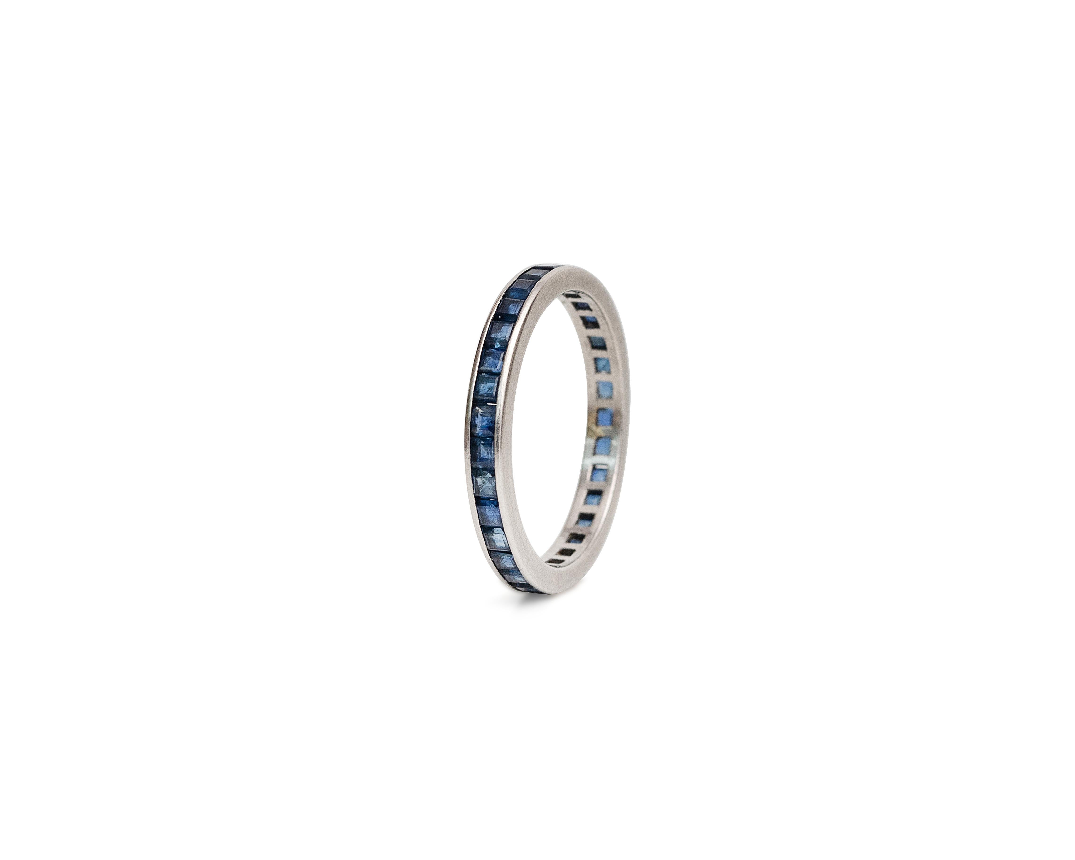 Women's Vintage Cartier Platinum French Cut Blue Sapphire Eternity Band Signed Numbered