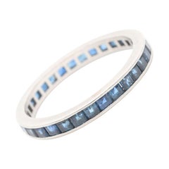 Vintage Cartier Platinum French Cut Blue Sapphire Eternity Band Signed Numbered