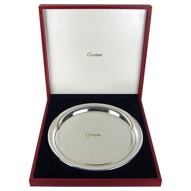 Vintage Cartier Polished Pewter Silver Tray with Original Red Box at