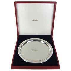 Vintage Cartier Polished Pewter Silver Tray with Original Red Presentation Box