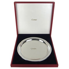 Vintage Cartier Polished Pewter Silver Tray with Original Red Presentation Box